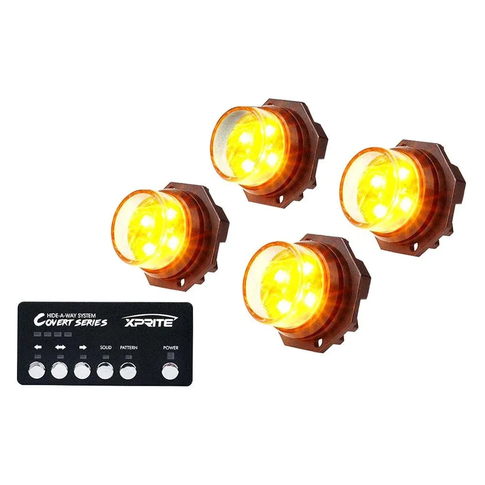 Xprite 52013-4-Y Covert 4 Series Hide-A-Way LED Strobe Lights, Amber