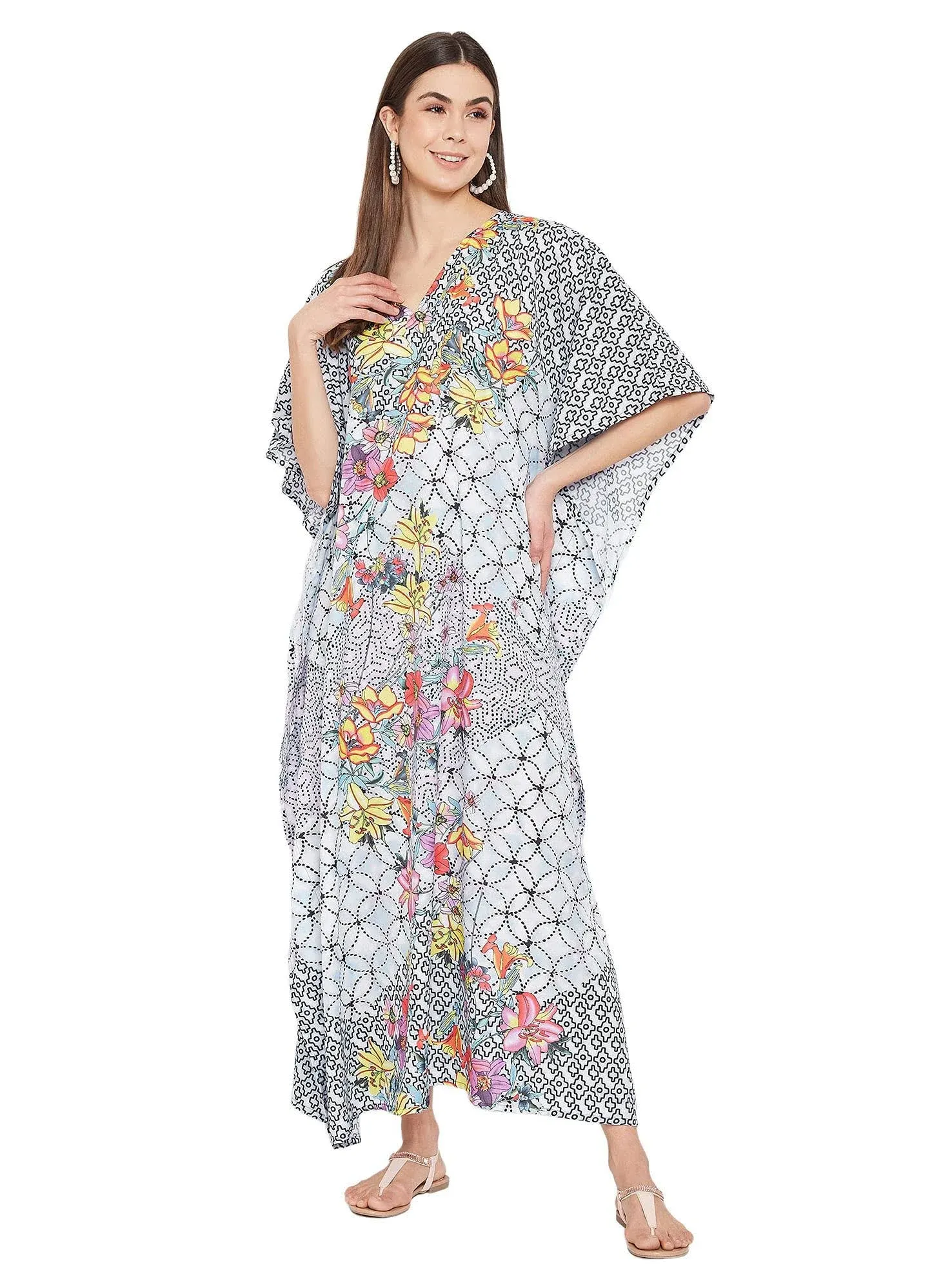 Gypsie Blu Long Caftan for Women Plus Size Beach Cover Up Casual Kaftan Maxi Gown Dress Loungewear House Dresses for Summer