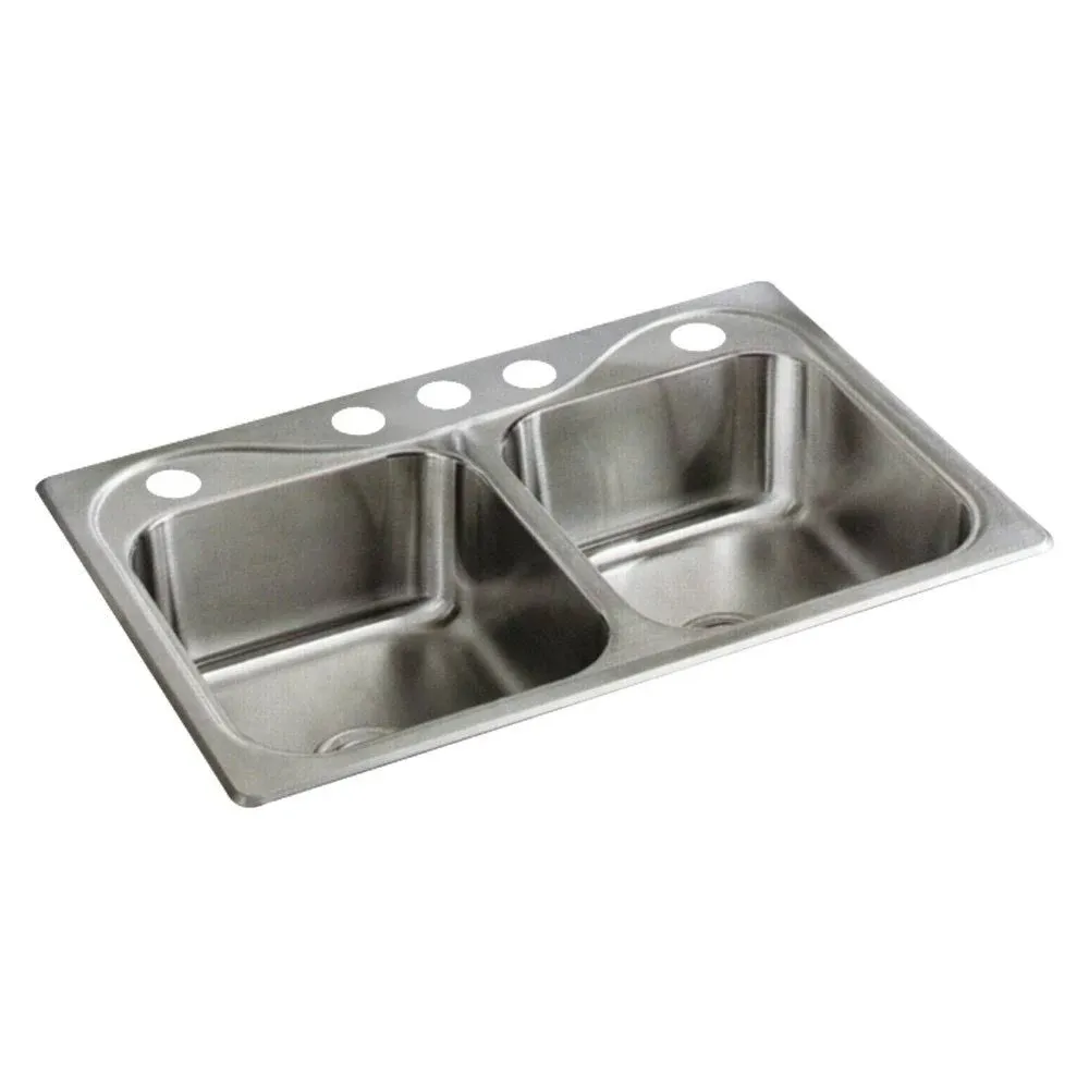 Sterling 11402-5-NA Southhaven 20-Gauge Double-Basin Drop-In Kitchen Sink ...