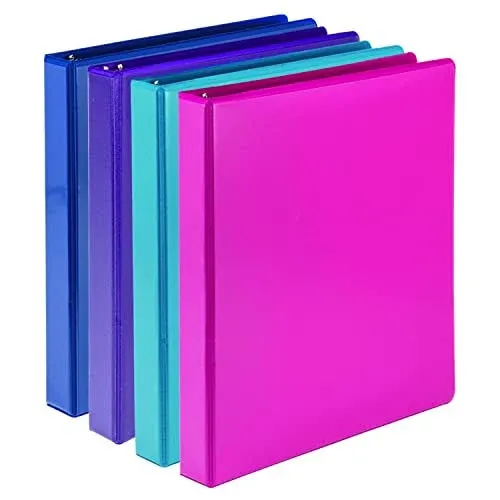 Samsill Durable 2 Inch Binder, Made in the USA, D Ring Binder, Customizable Clear View Binder, Basic Assortment, 4 Pack, Each Holds 475 Pages