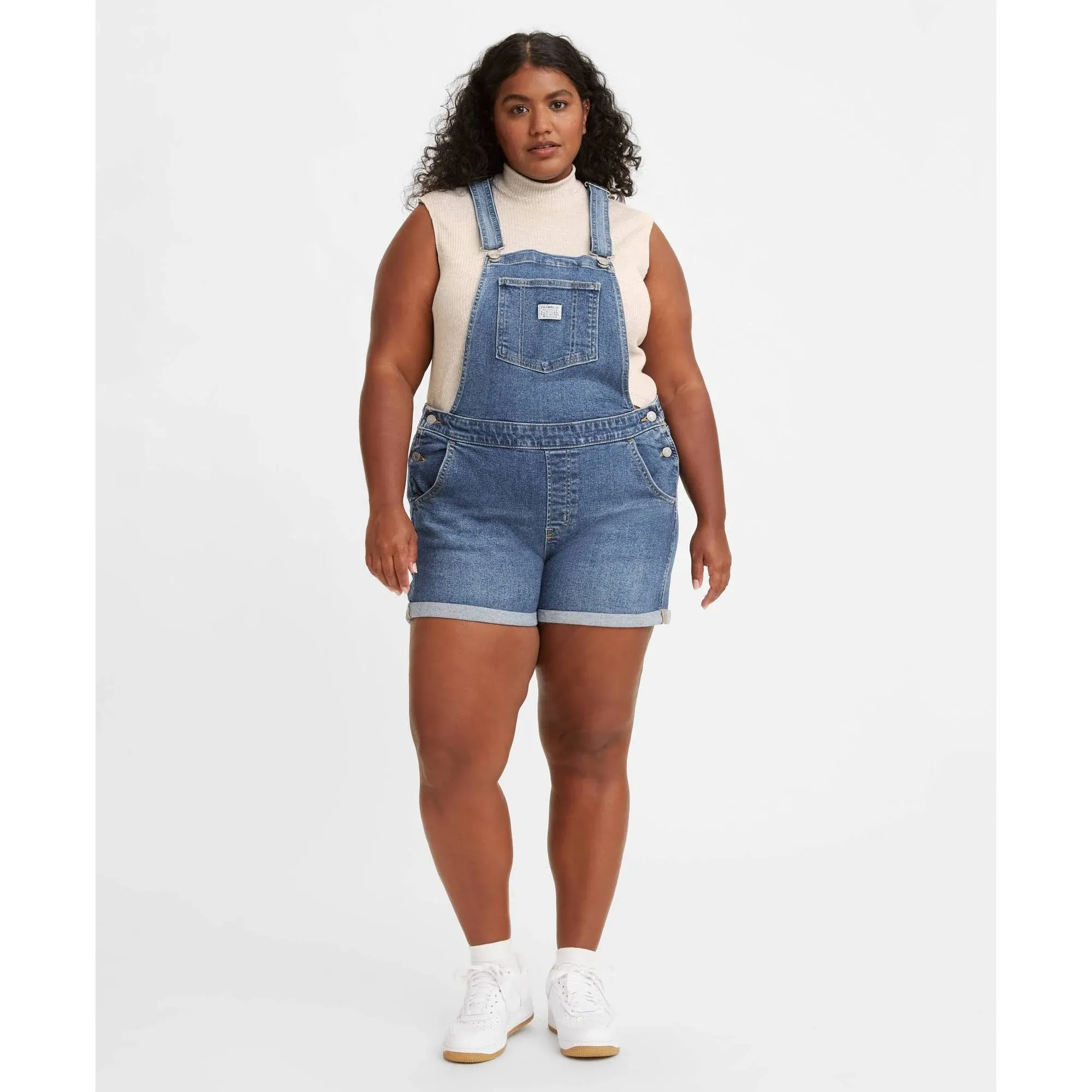 Levis Women 18W Blue Medium Wash Denim Cuffed Mid Rise “Vintage” Shortalls NWT