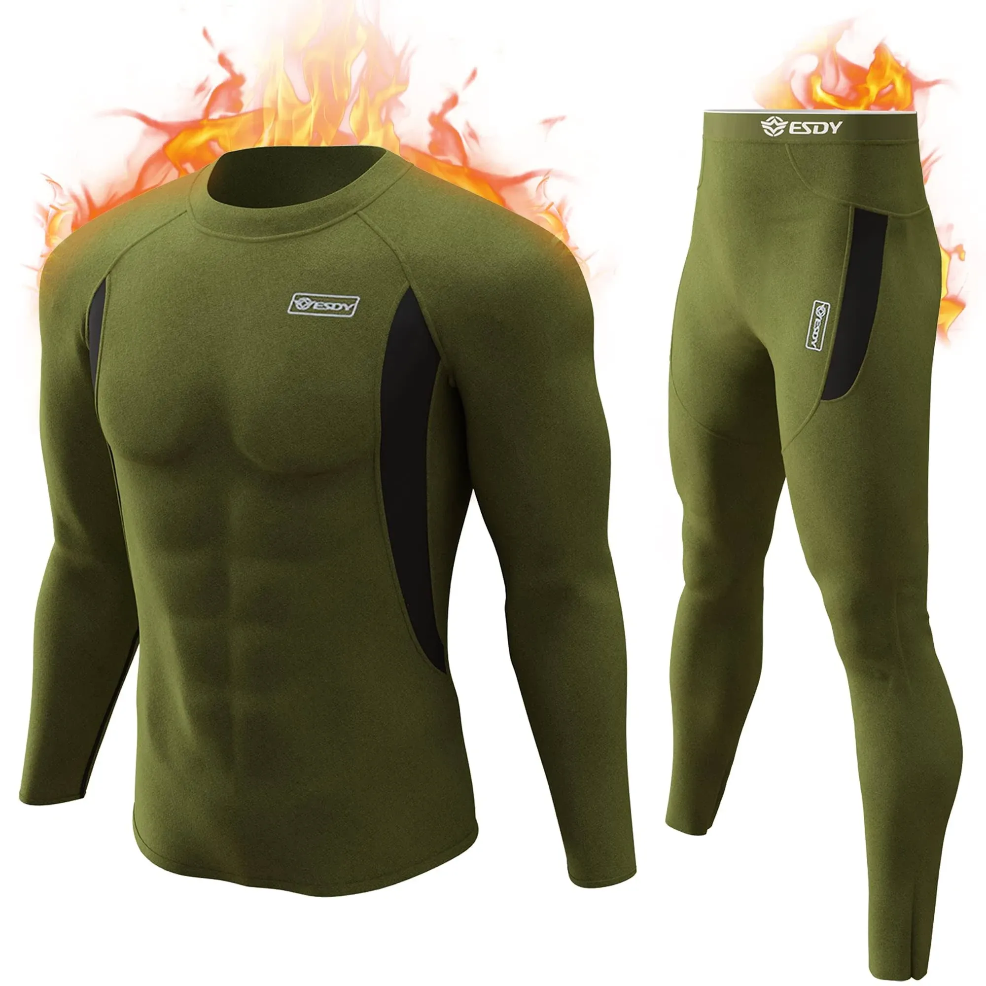 romision Thermal Underwear for Men Long Johns Fleece Lined Hunting Gear Bottom Top Set Base Layer for Cold Weather XS-4XL