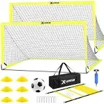 X-UMEUS Kids Soccer Goals for Backyard Set of 2, 6x4 ft Portable Pop Up Soccer Goal Training Equipment with Soccer Ball, Ladder and Cones, Soccer Nets