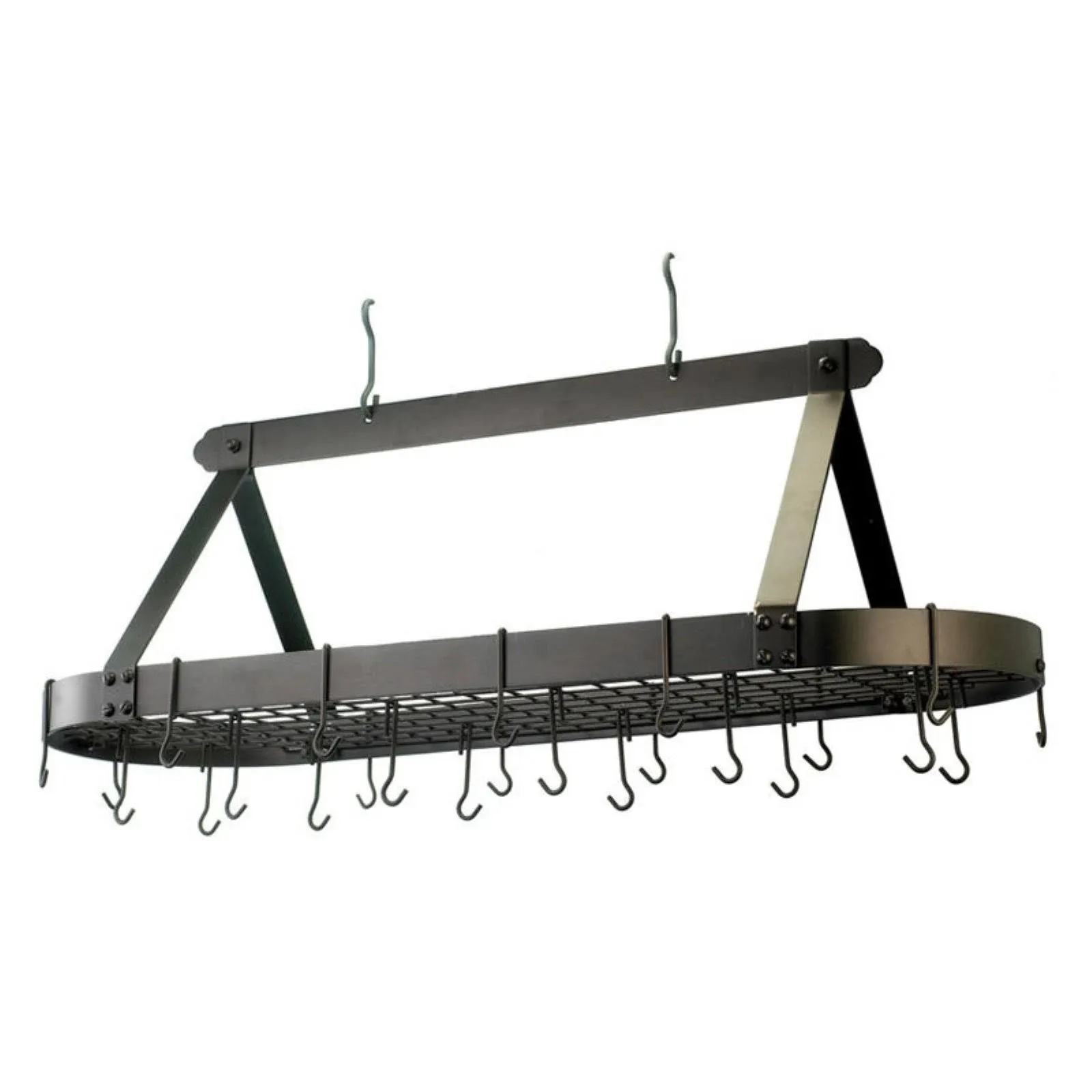 Oval Hanging Pot Rack with Grid & 24 Hooks