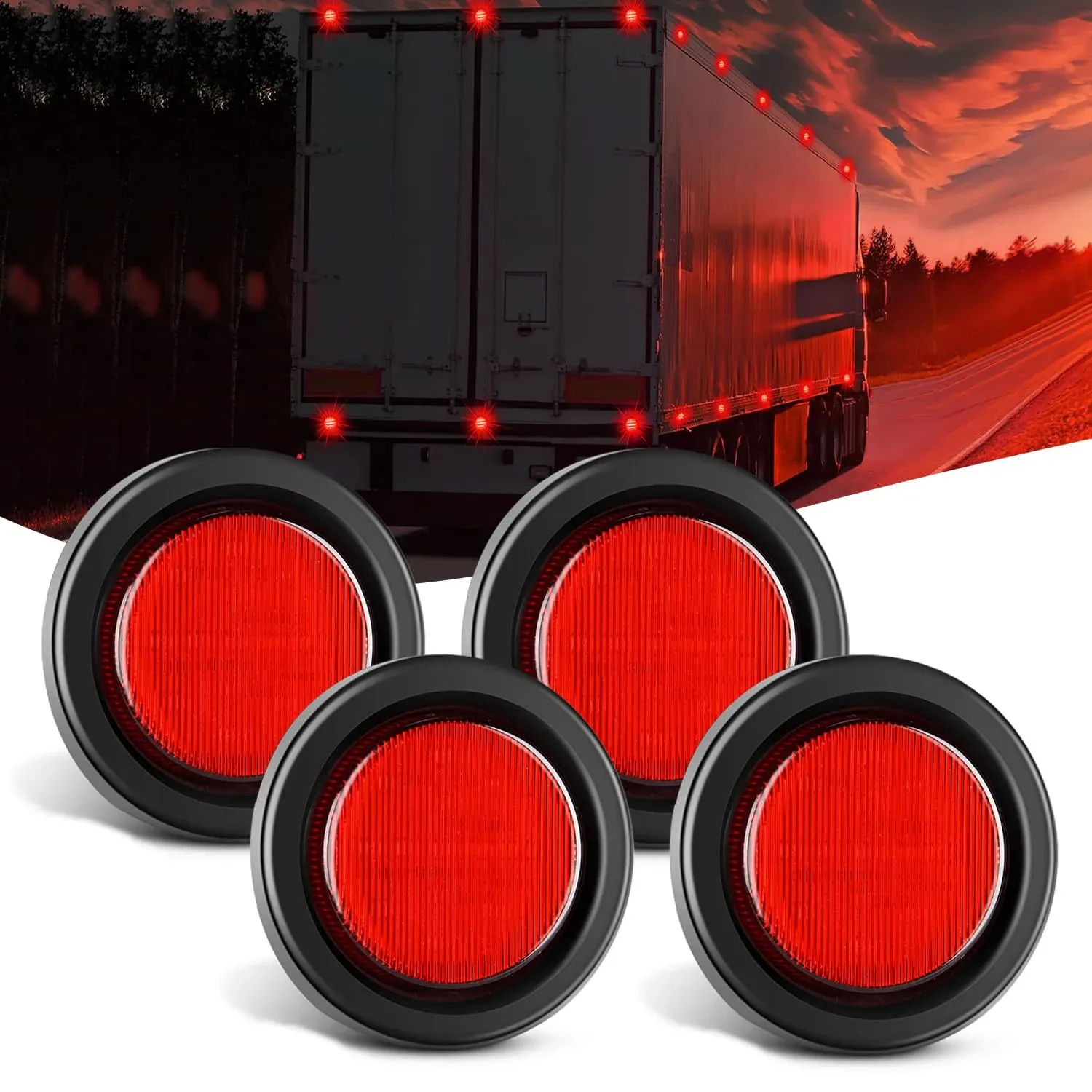 Nilight 2.5inch Round Marker Light 4pcs Red 13led Marker Clearance Light Flush ...