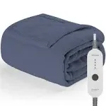 Sunbeam Electric Heated Throw Blanket Nordic Premium Plush with 4 Heat Settings Controller, Auto Shut-Off, Machine Washable UL Certified 50" x 60" (Blue)