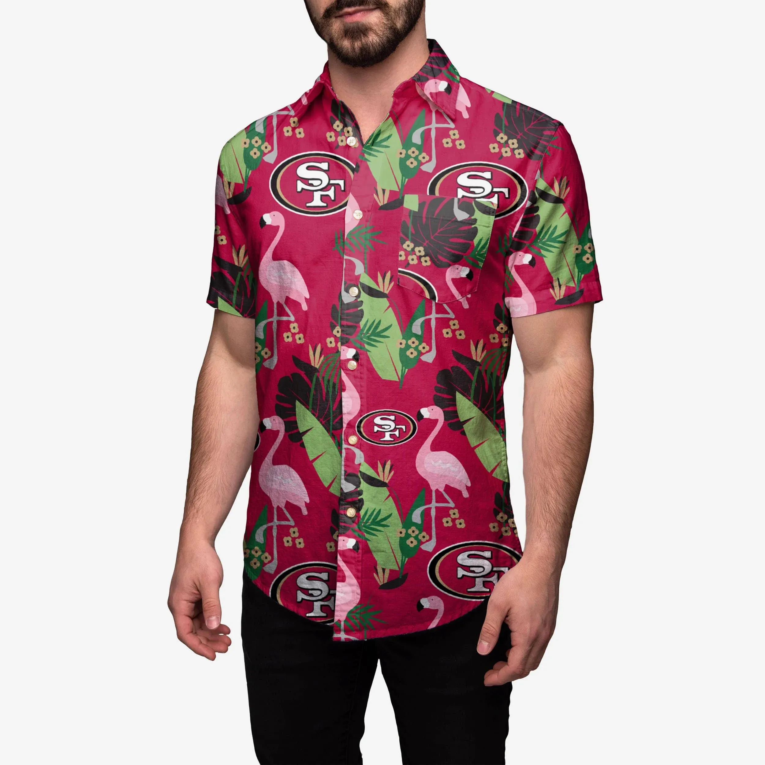 FOCO Men's NFL Team Logo Floral Aloha Tropical Button Up Shirt