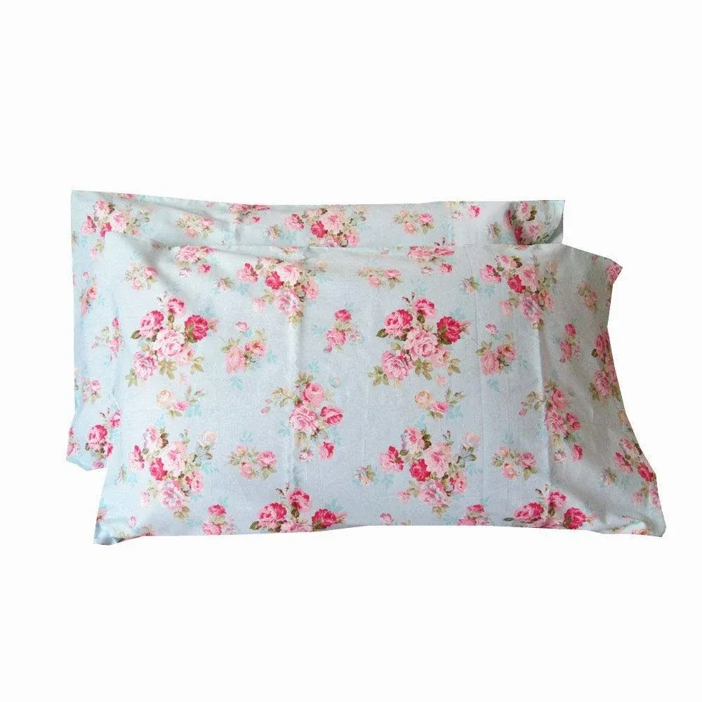 Cotton Pillow Cases Standard Size Set of 2 Flower Printed Queen Pillowcases Pr