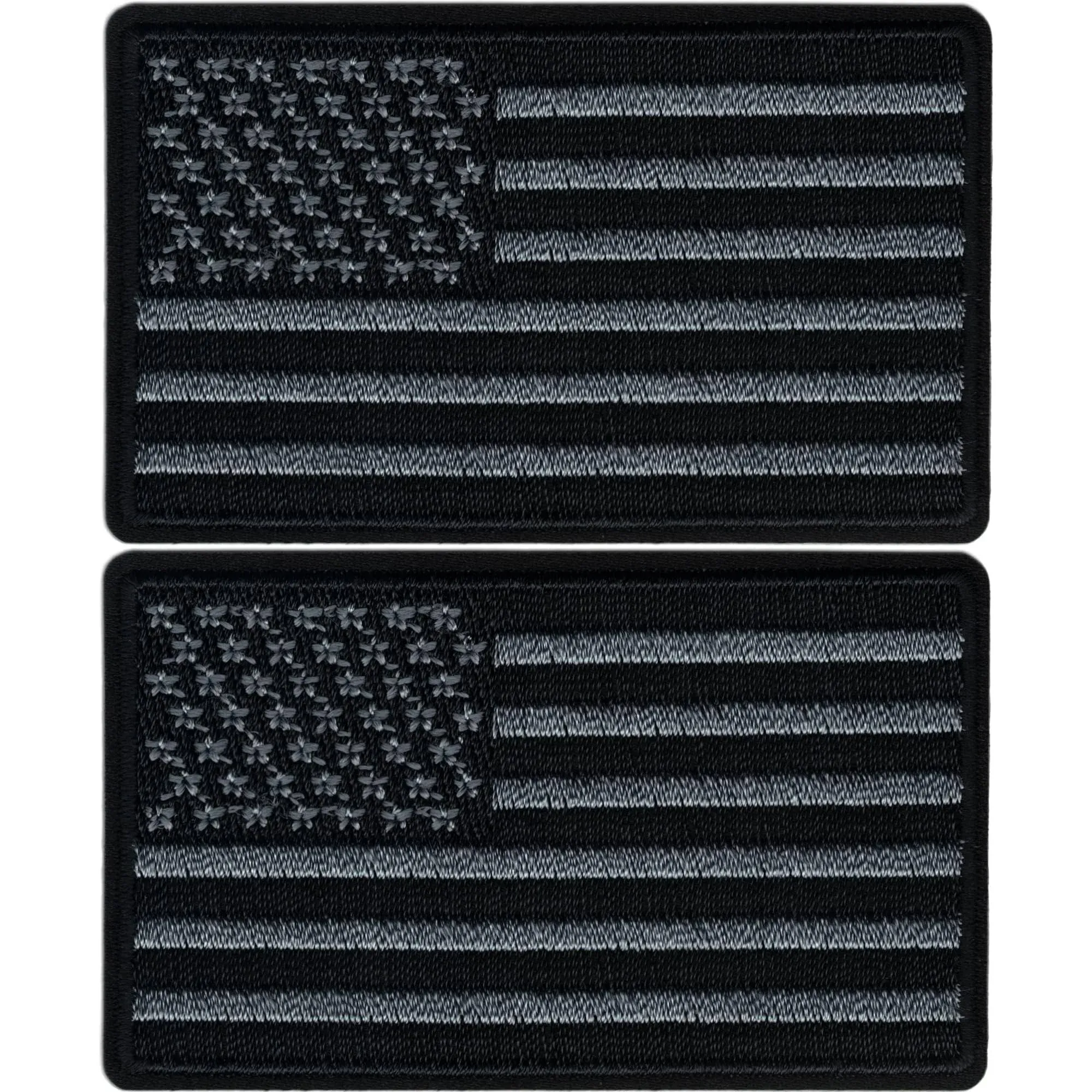 Black American Flag Patches (2-Pack) Iron On USA Patch Set of United States of America Flag, US Flag Patch, sew on for Hats, Clothing, Backpacks, and Accessories