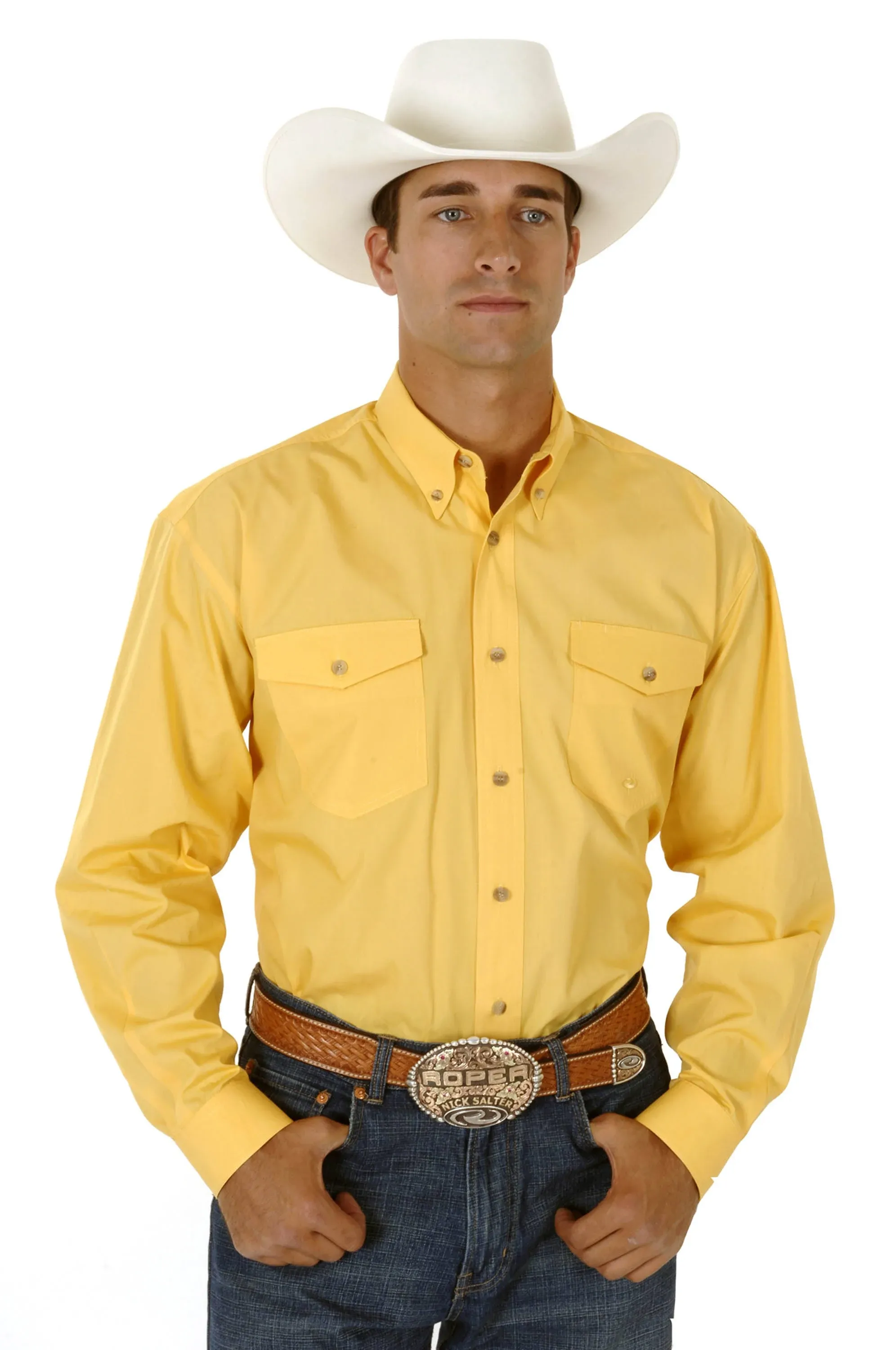 Roper Western Shirt Mens L/S Button Solid Yellow 03-001-0365-0030 Ye