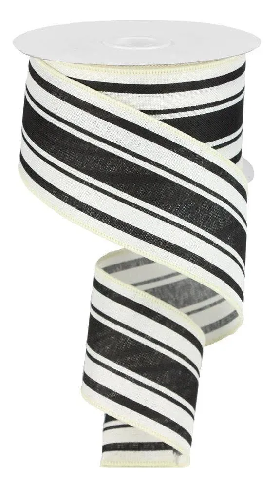 2.5" Black and Ivory Stripe Ribbon