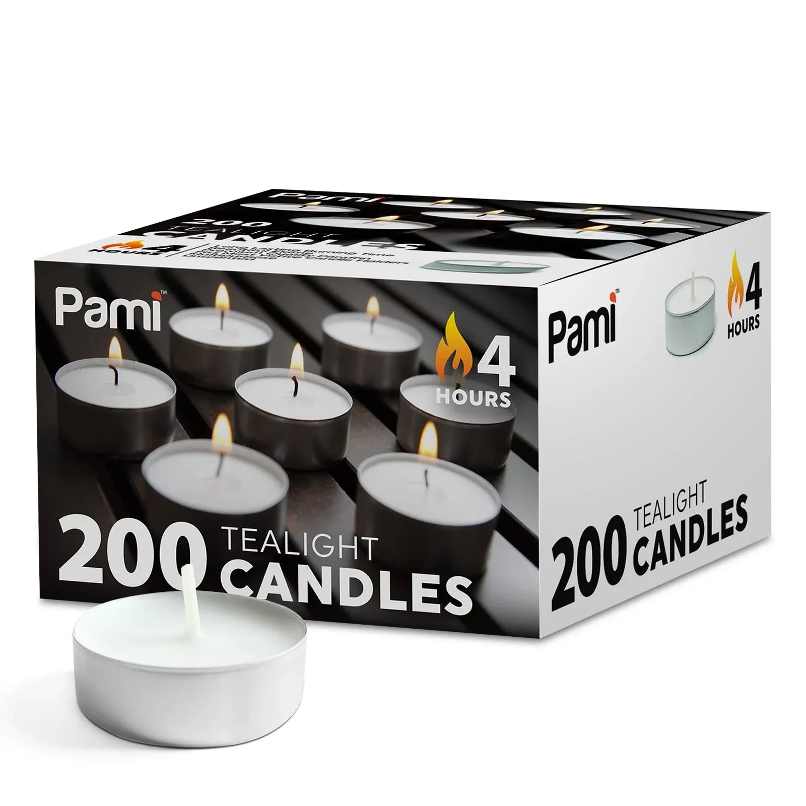 Pami Premium Tealight Candles Unscented Paraffin Small Candles in Bulk, 200-Pack ...