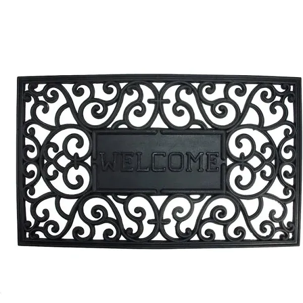 Northlight Black Scroll Welcome Door Mat