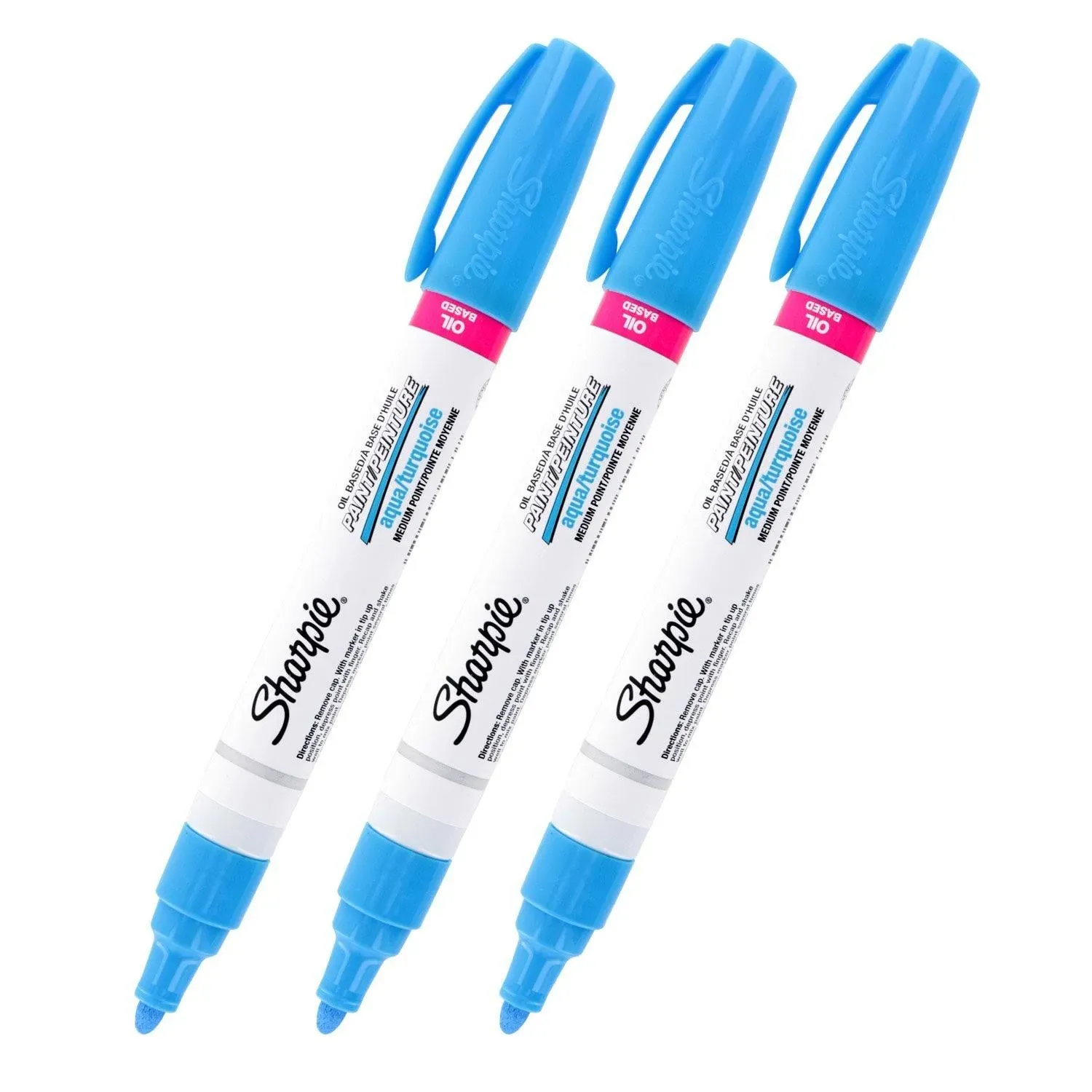 Sharpie Oil-Based Paint Marker, Medium Point, Aqua Ink, Pack of 3