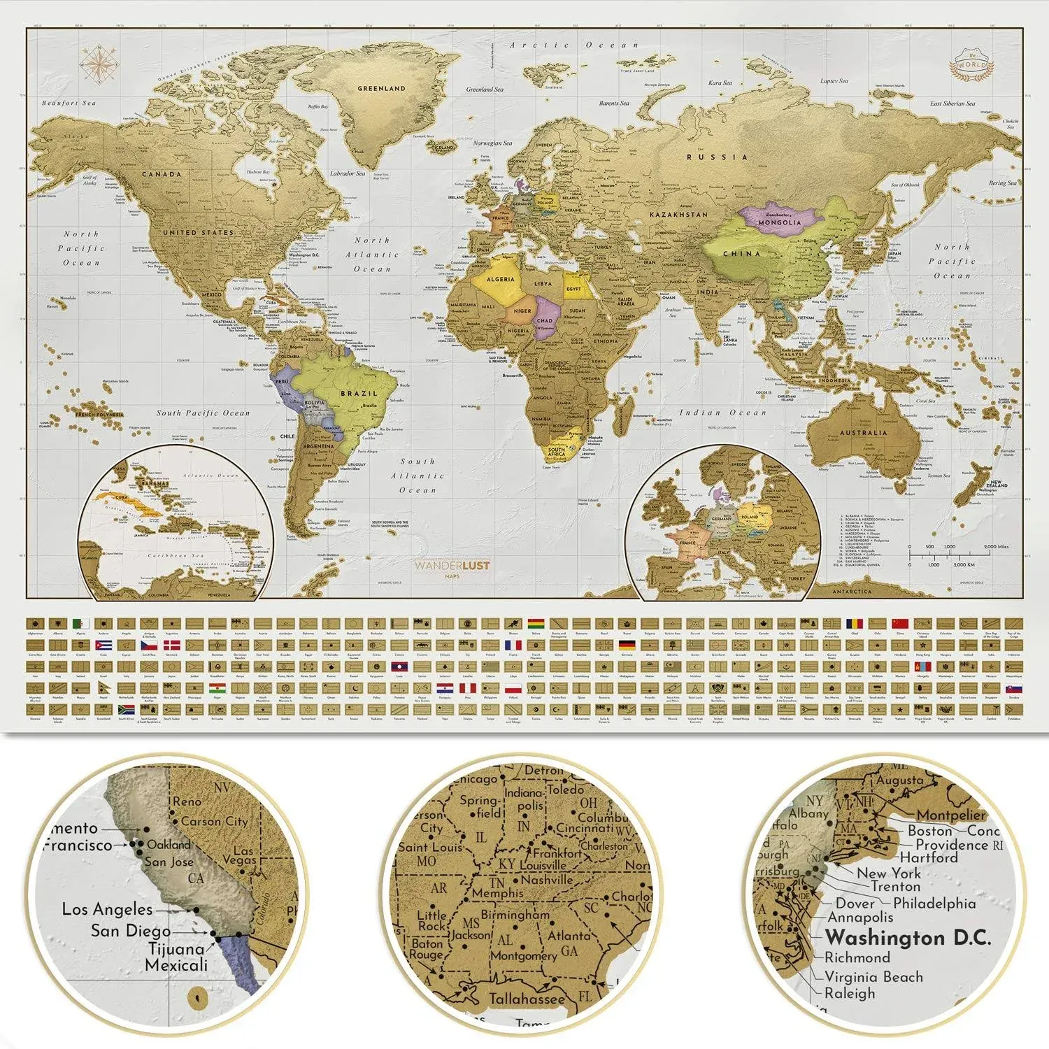 W Wanderlust Maps XL Scratch Off Map of The World - Deluxe Extra Large Scratch ...