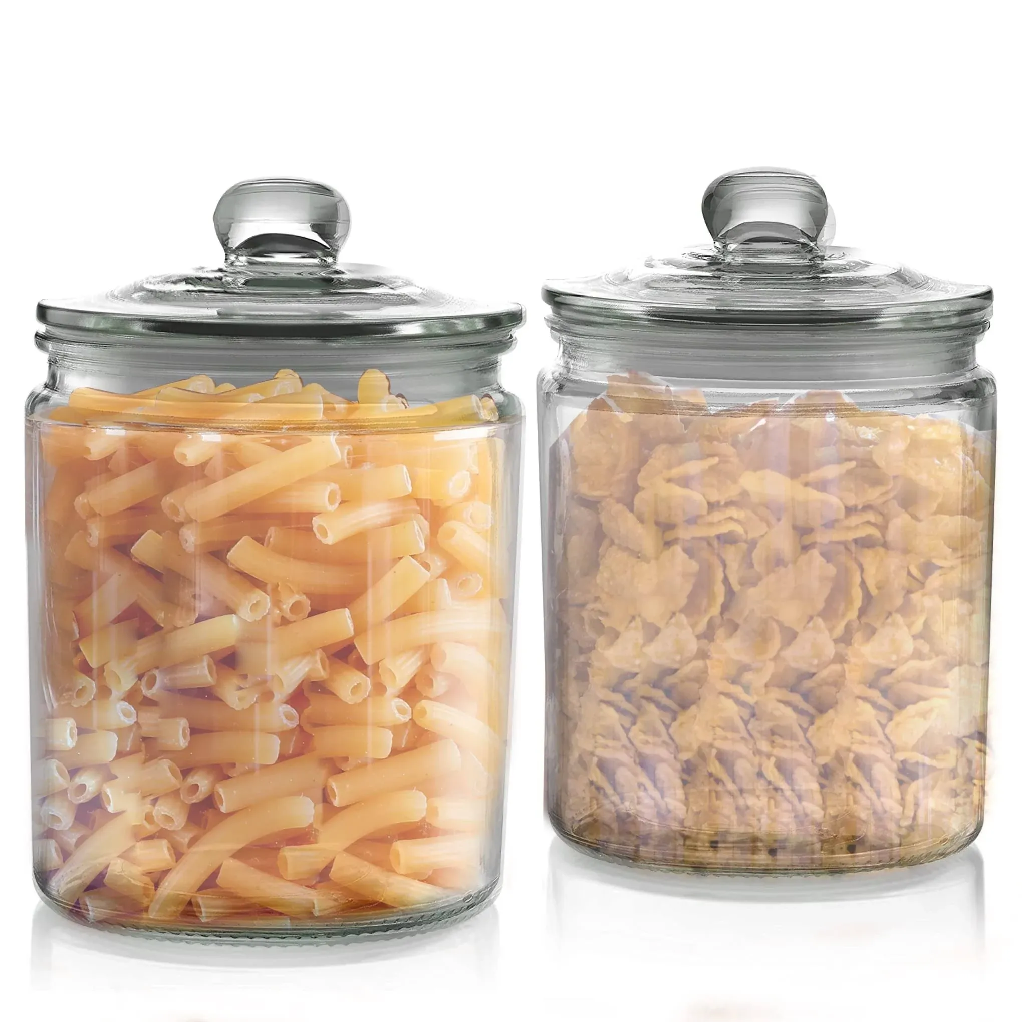 Set of 2 Glass Jar with Lid (2 Liter) | 1/2 Gallon Airtight Glass Storage Cookie Jar for Flour, Pasta, Candy, Dog Treats, Snacks & More | Glass Organization Canisters for Kitchen & Pantry | 68 Ounces (Set of 2)