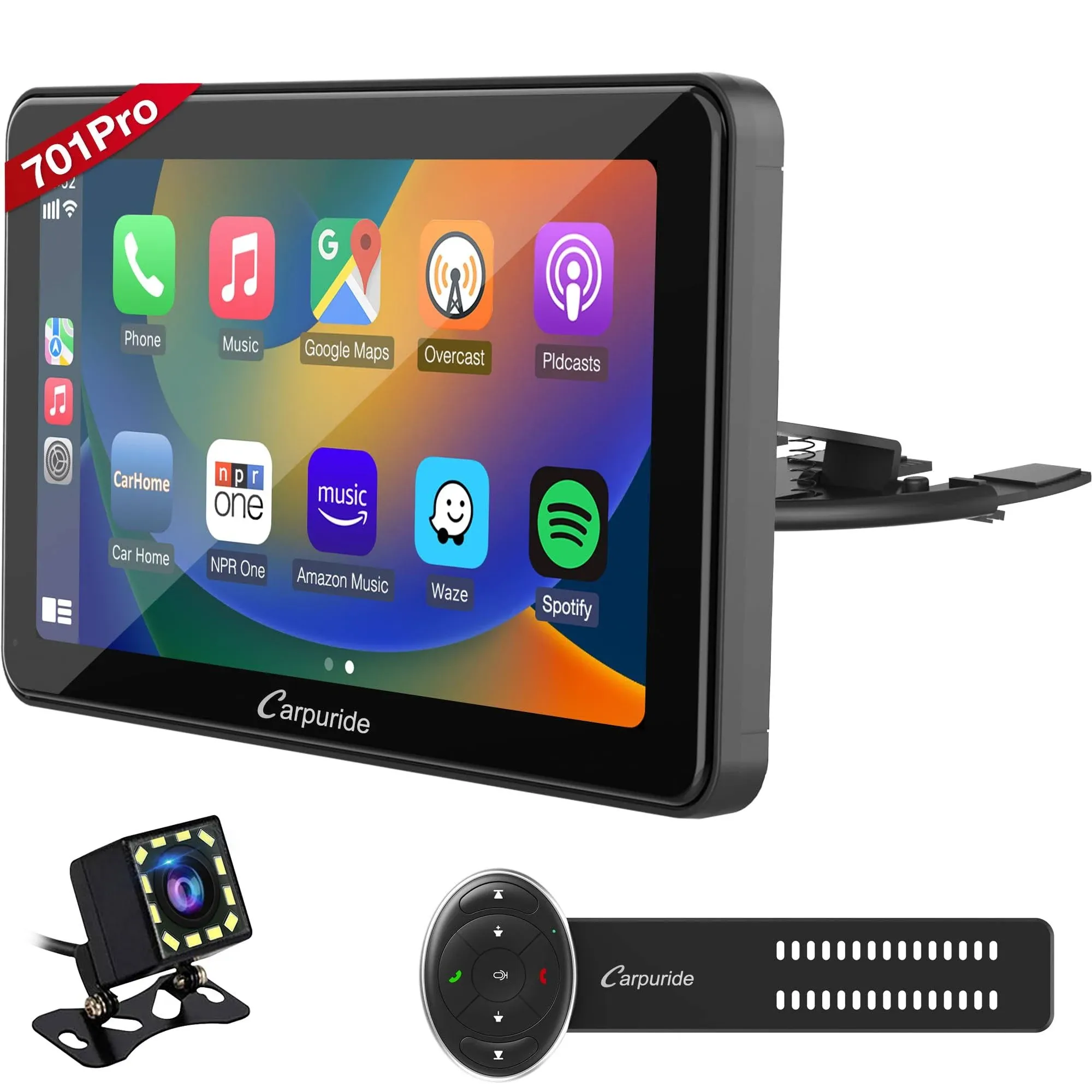 [2024 Upgrade] Carpuride W701 Pro with Wireless Bluetooth Transmission Portable Carplay Android Auto Car Stereo, 7 inch 1080P Touch Screen, Mirror Link/GPS/Siri/FM Dashboard Mounted