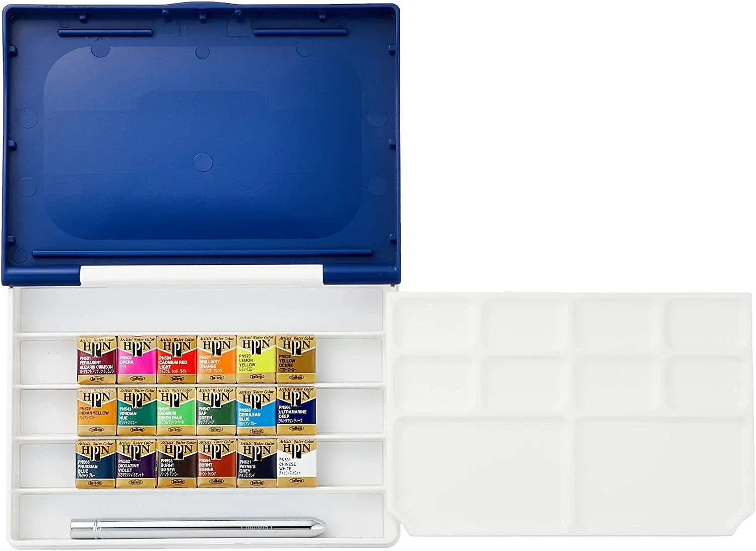 Holbein Artist&#039;s Watercolors Set of 18 Half-Pans with Brush (Palm Box Plus) P...