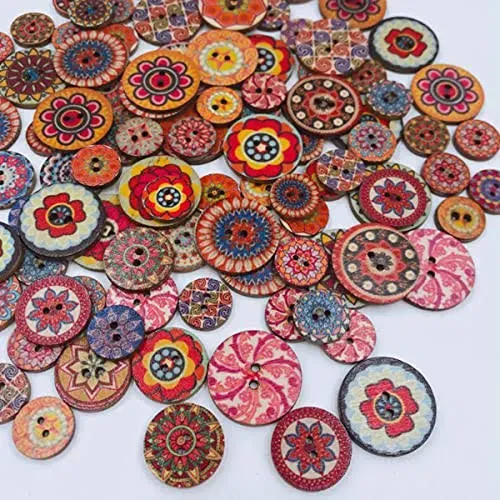 Wepetyo 400 Pcs Wood ButtonsMixed Wooden ButtonsVintage Flower Craft ButtonAs...