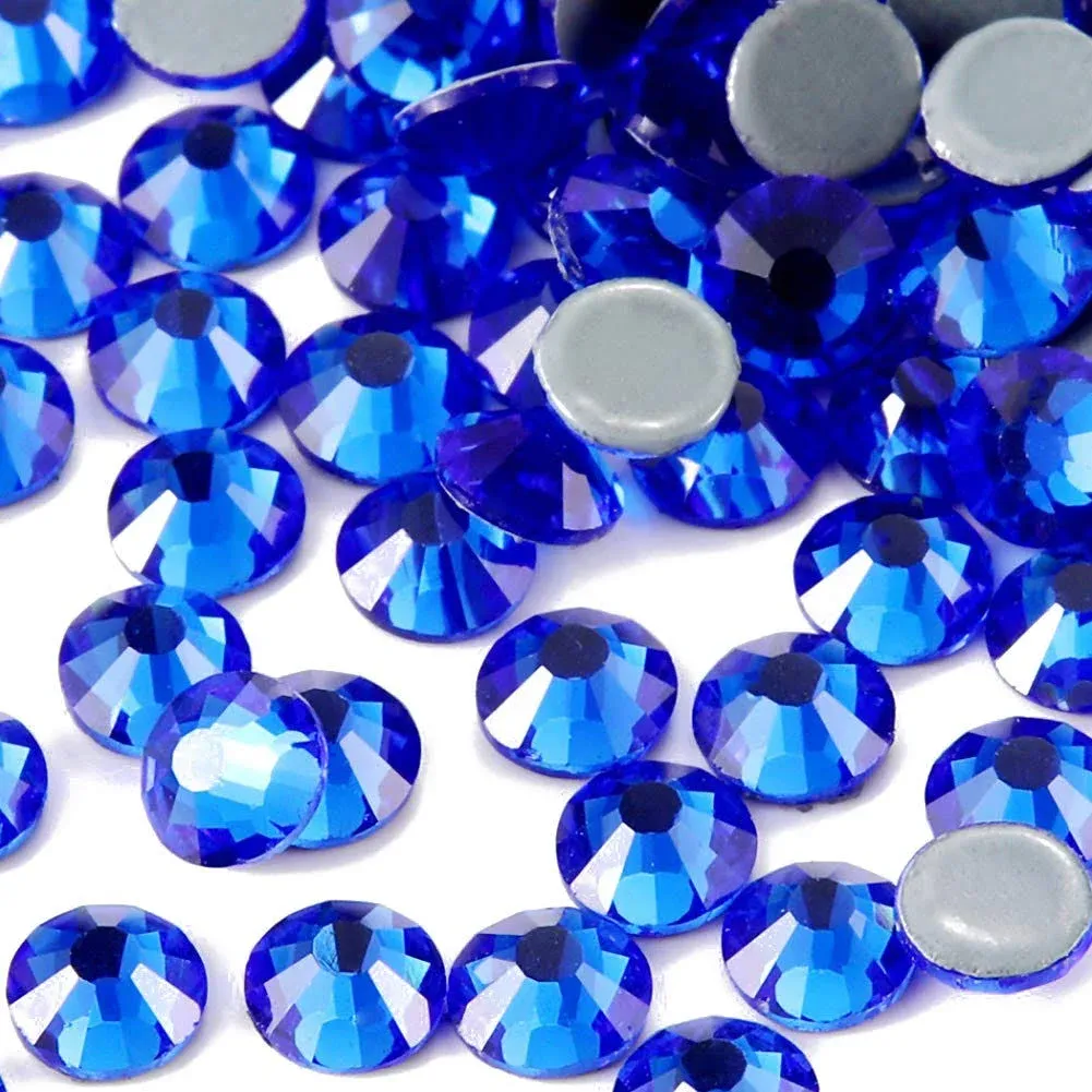 Dowarm Hotfix Crystal Rhinestones, Hot Fix Crystals for Crafts Clothes, Flatback Glass Crystal for Decoration, Round Gems (Sapphire/Blue, SS6 1440PCS)