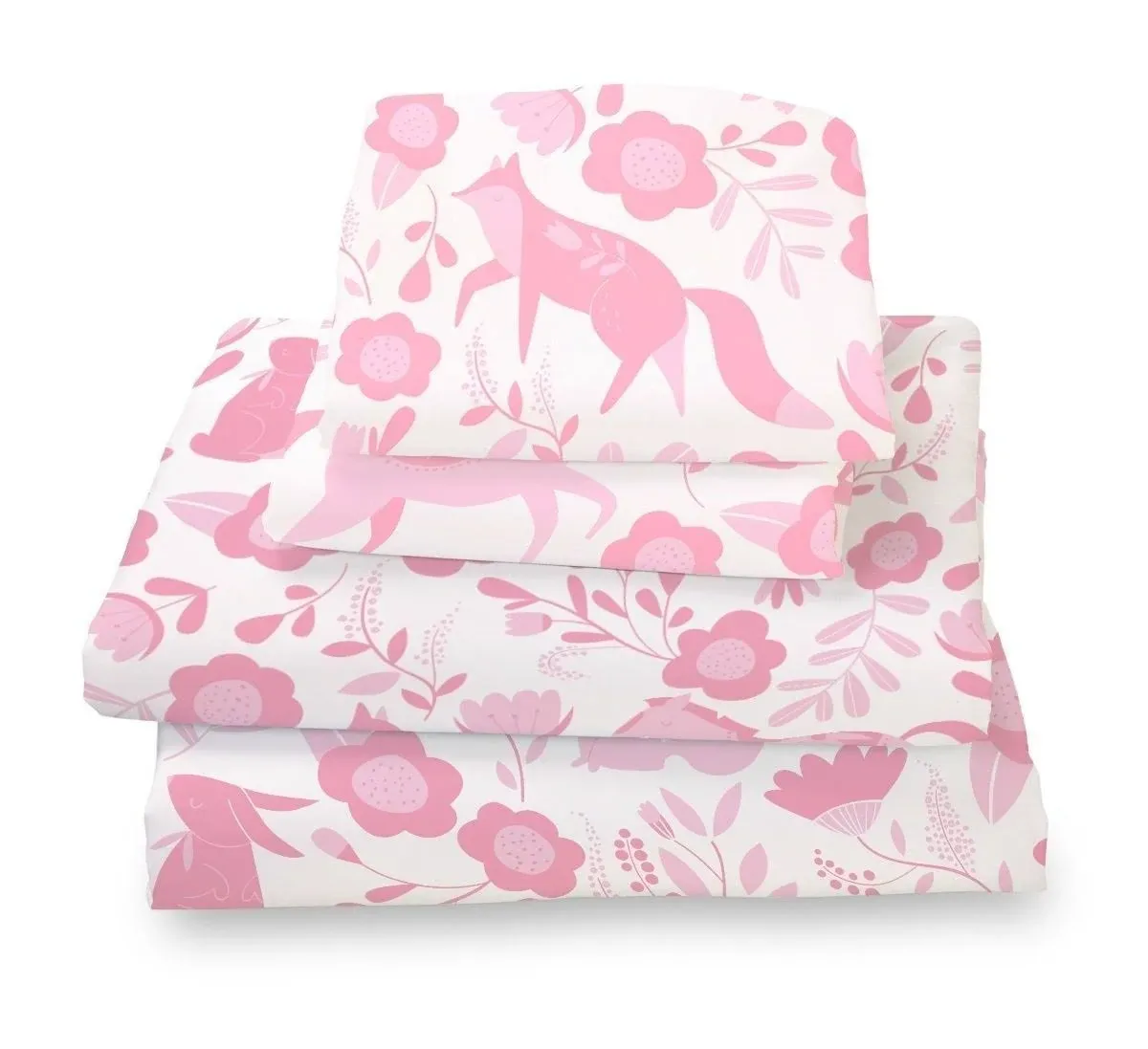 Full Sheet Set Pink Folk Double Brushed Ultra Microfiber Luxury for Girls