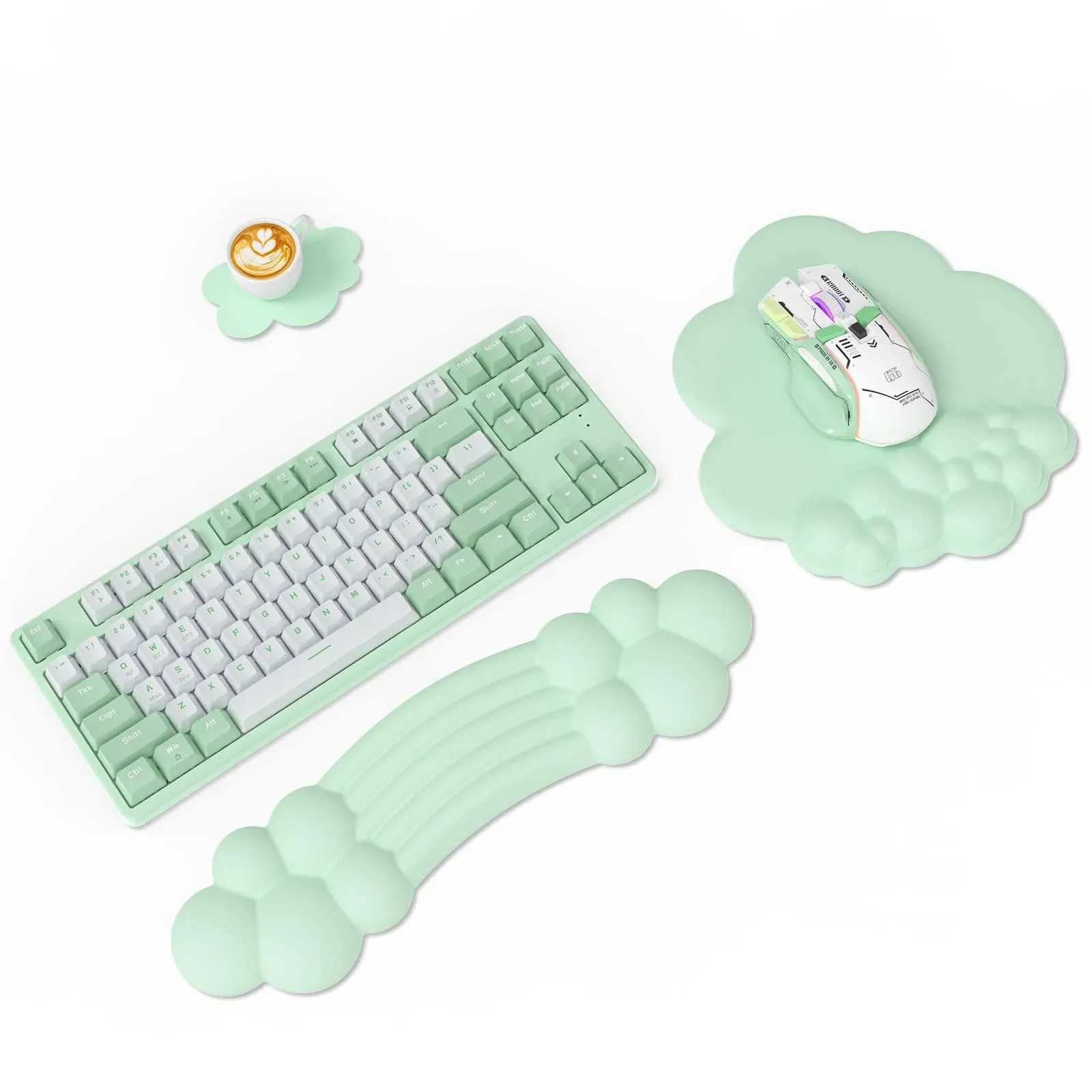 Rainbow Cloud Wrist Rest and Mouse Pad Set Medium, 3 in 1 - Green 