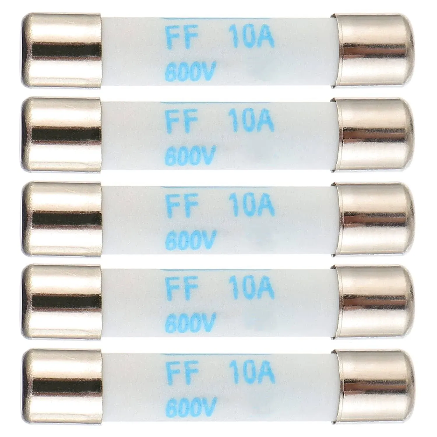 BOJACK Digital Multimeter Fuse 10A 600V DC Fast Acting Nickel-Plated Brass Ceramic Fuse 6.3x32 mm FF10A (Pack of 5)