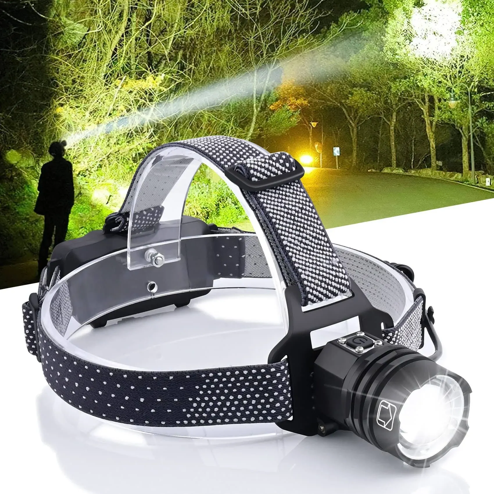 Aikertec LED Headlamp Rechargeable 90000 Lumens Bright Headlamp Flashlight ...