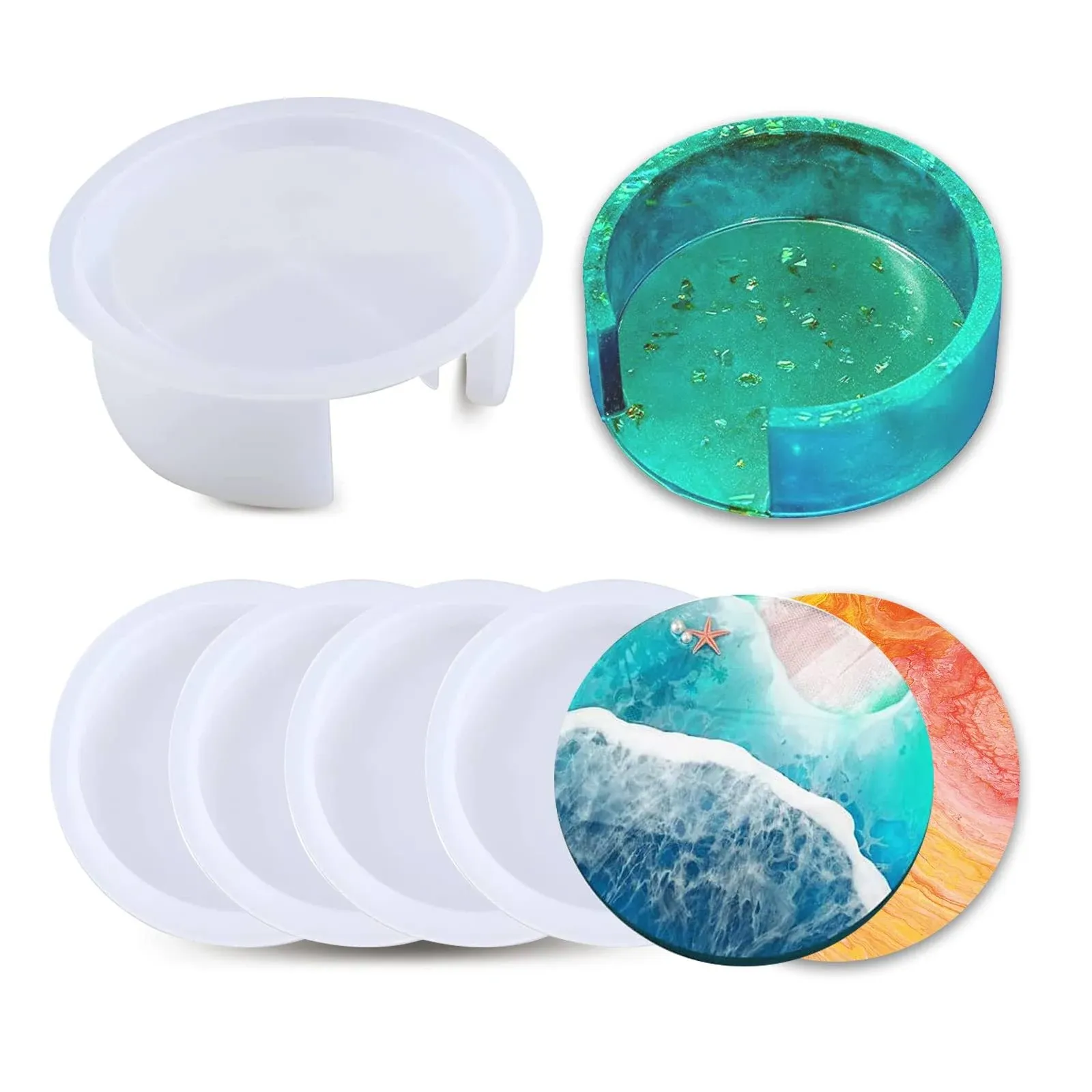 5PCS Resin Coaster Molds Resin Molds Coaster Molds for Epoxy Resin Coaster Re...