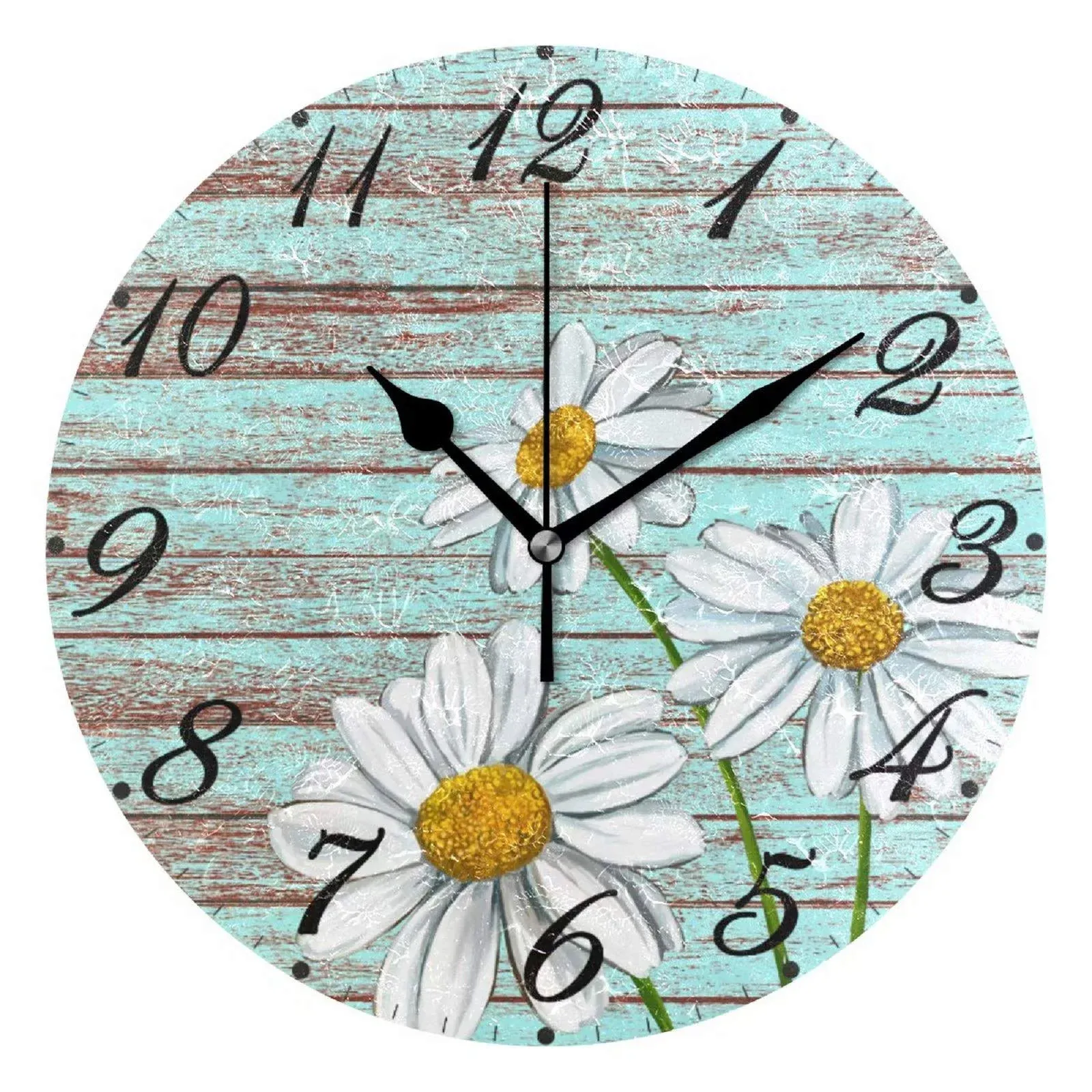 Wooden Sunflower Daisy Wall Clock Silent Non Ticking Retro Bird Floral Clocks Ba