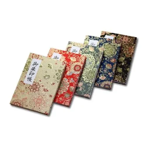 [HOTOKUDO] 'Goshuin-cho' Japanese pilgrimage stamp(note)book with protective cover. (Bellows type, Black. 40 pages, Brocade. H: 6.42" W: 4.41", (import japan))