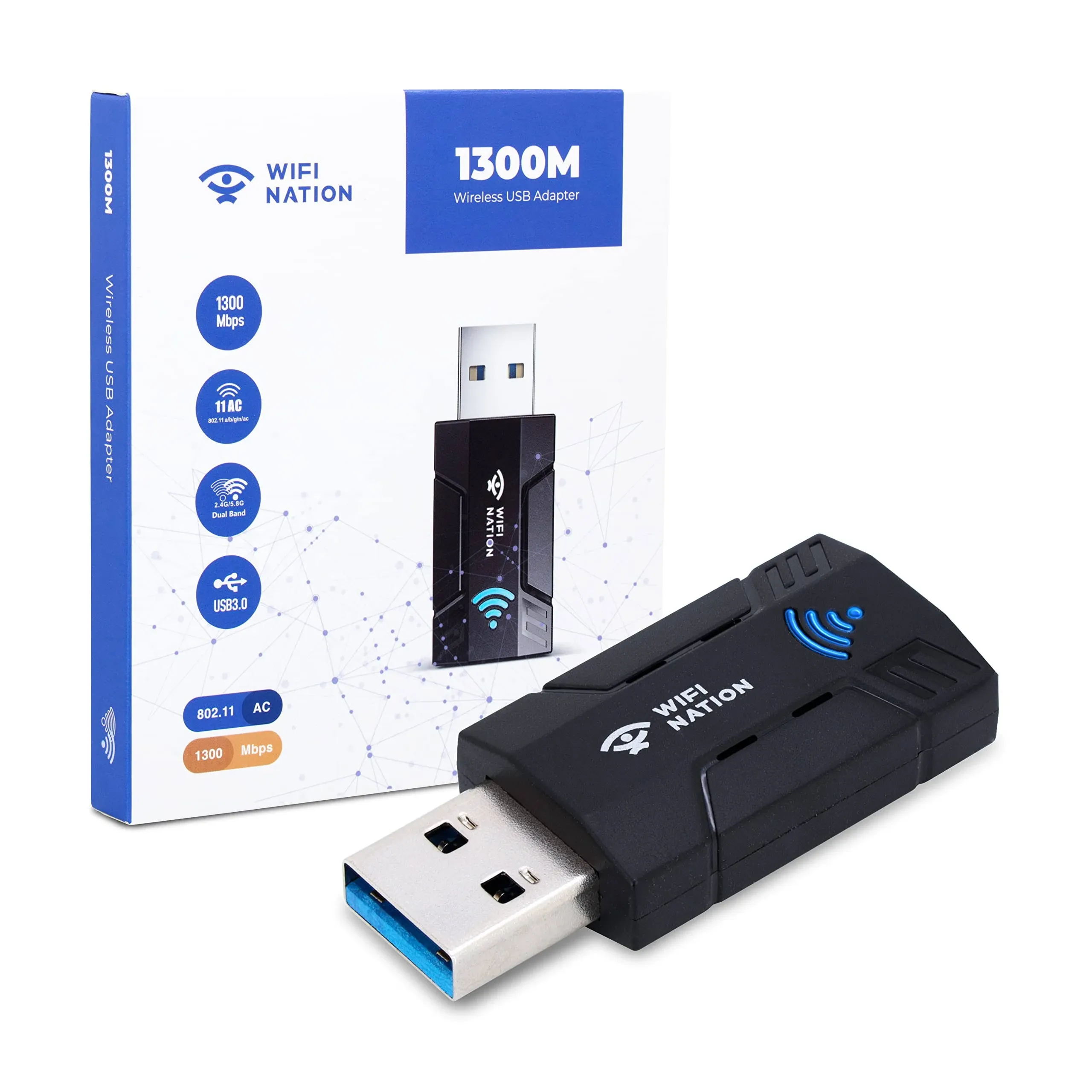 WiFi NationA WiFi Dongle 1300Mbps WiFi Adapter 24g5g Dual Band Mini USB 30 80211ac Wireless Network Adapter for PC Desktop Lapto