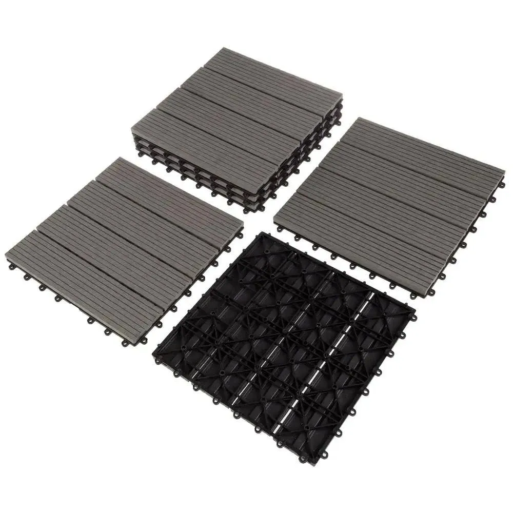 Pure Garden 6 Sets Patio Floor Tiles Wood/Plastic Interlocking Deck tiles, Gray Woodgrain