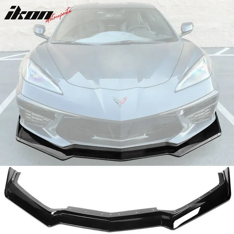 IKON MOTORSPORTS Front Bumper Lip Compatible with 2020-2025 Corvette, 5VM Style ABS Carbon Fiber Print Valance Chin Lip Spoiler Splitter