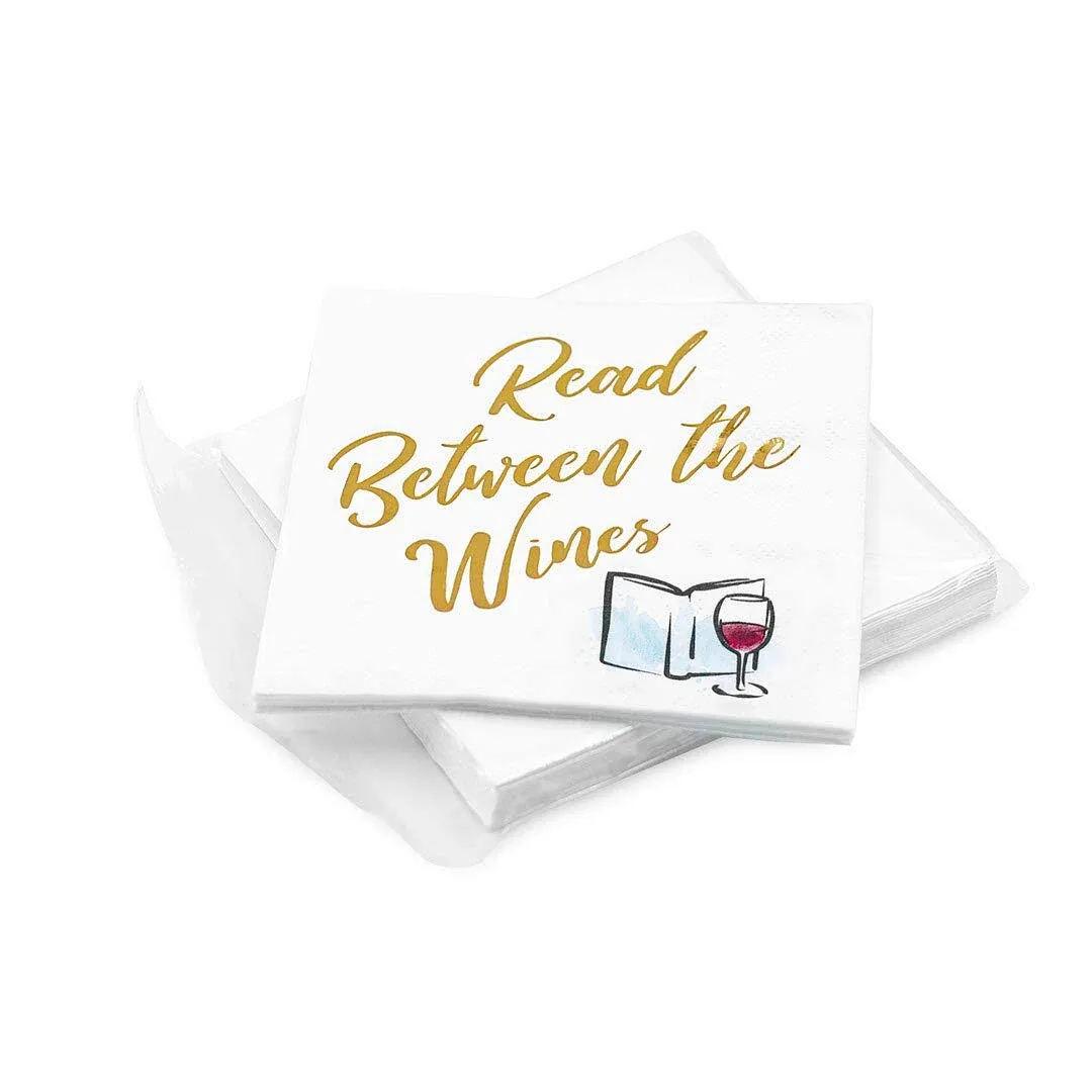 30 Pk,read Between The Wines Cocktail 3-Ply Paper Party Napkins for Book Club ...