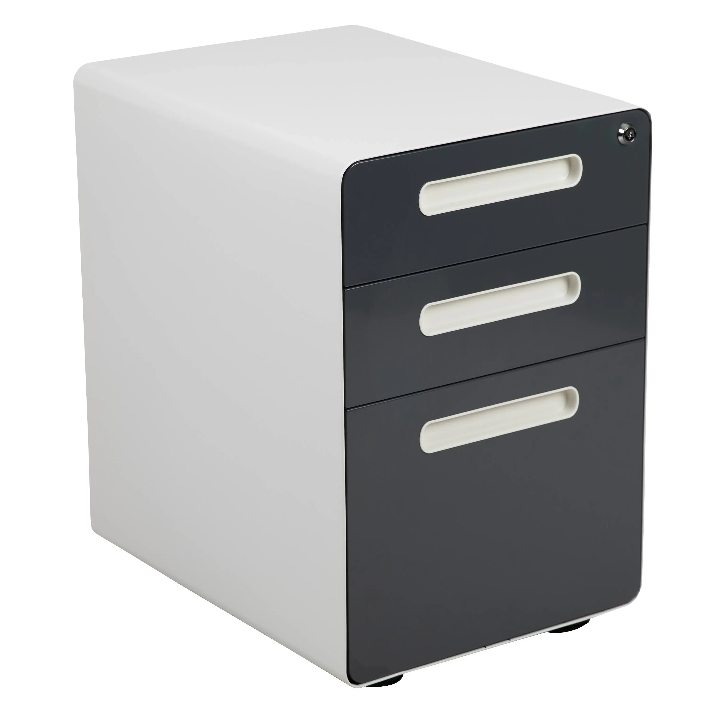 Ergonomic 3-Drawer Mobile Locking Filing Cabinet with Anti-Tilt Mechanism - White ...