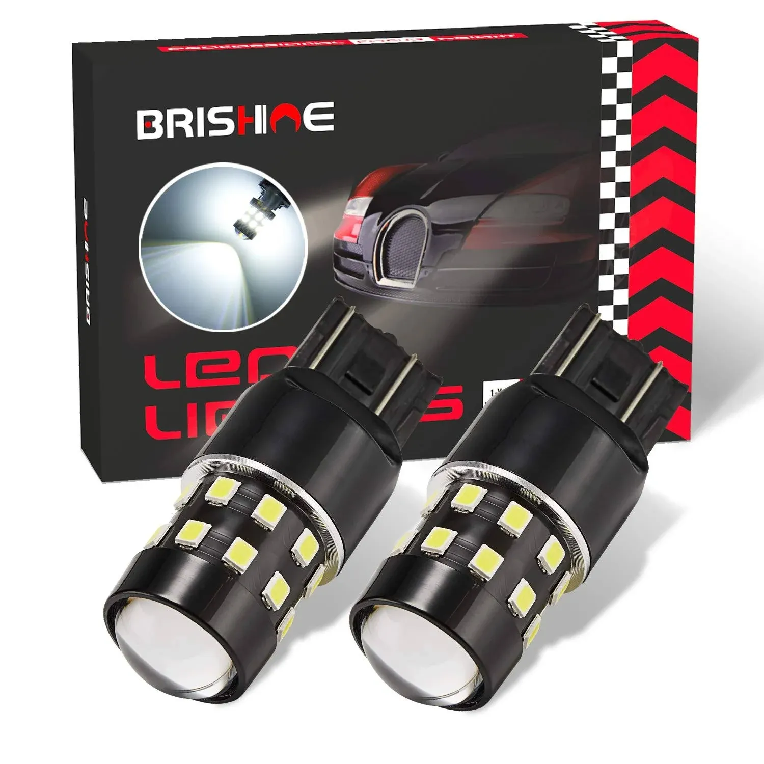 BRISHINE Super Bright 7443 7440 7444 7441 W21W T20 LED Bulbs Xenon White 24-S...