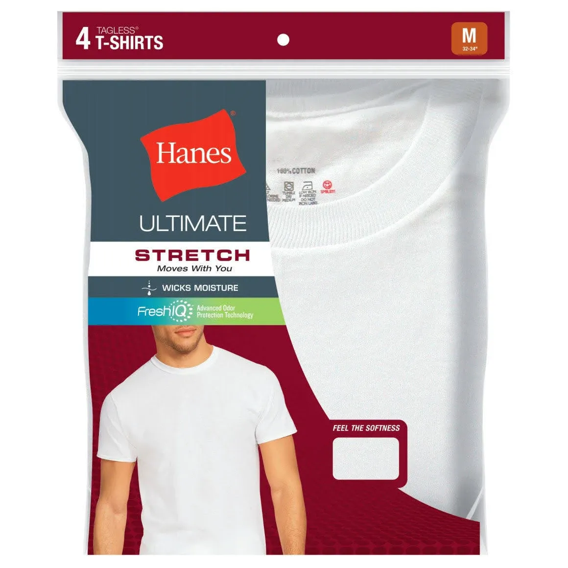 "HANES Men's Ultimate Stretch Crewneck Tees, 4-Pack"