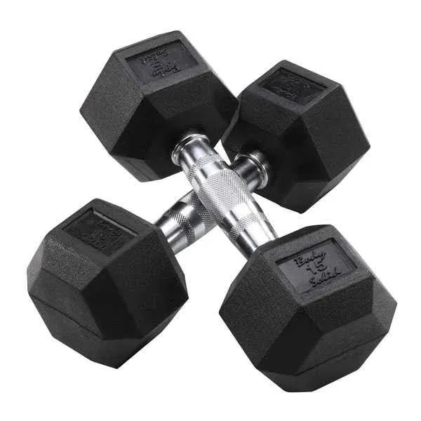 Body-Solid Rubber Coated Hexagon Dumbbells, Hand Weights For Men and Women, Weights Dumbbell for Strength Training, Body Building Home Gym Training Gear