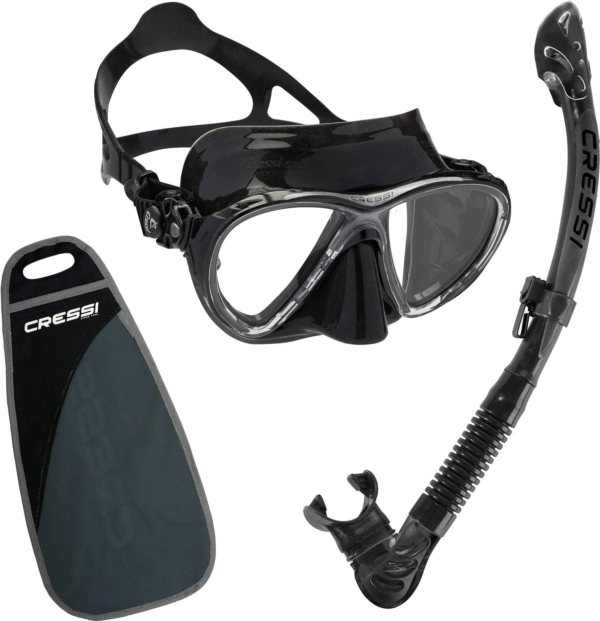 Cressi Big Eyes Evolution & Alpha Ultra Dry - Combo Diving Set Ideal for Snorkelling, Apnea and Diving - Adult Unisex, Black/Black