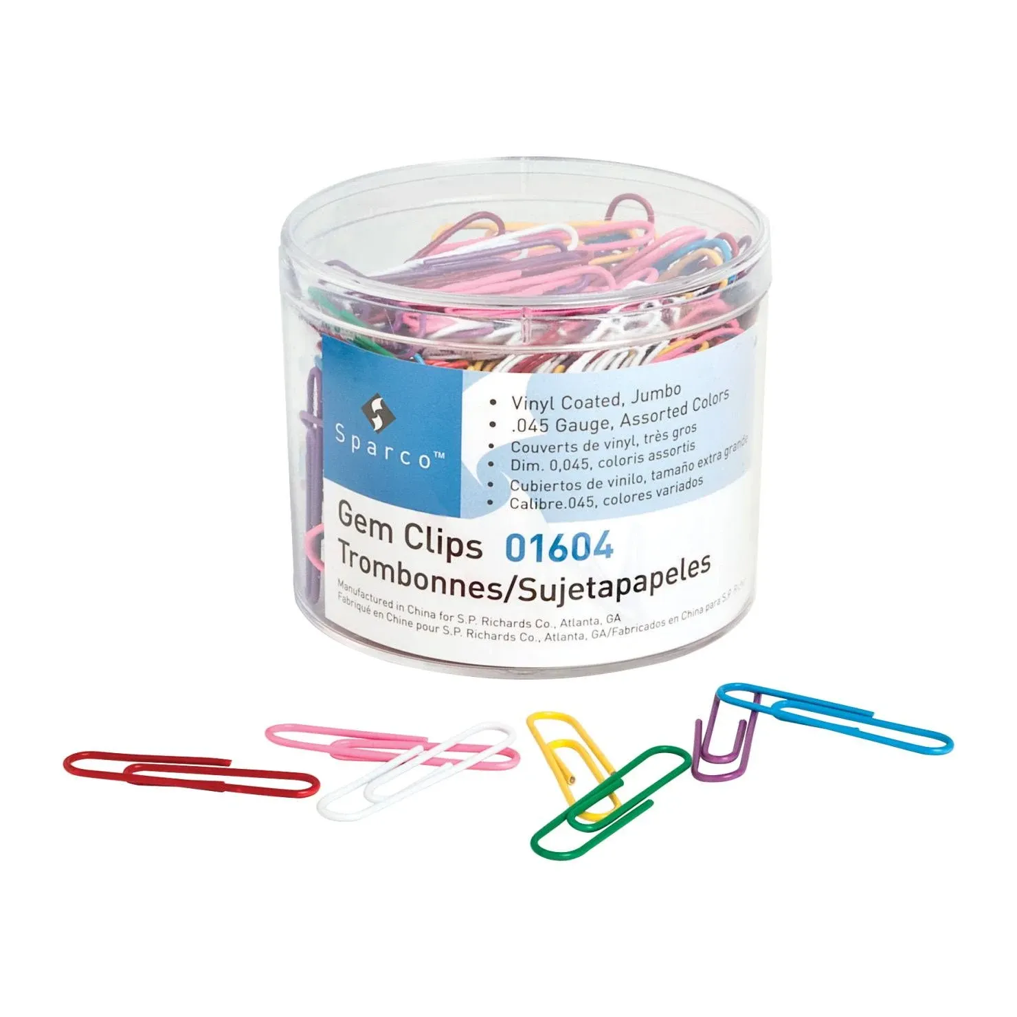 Business Source 01604 Jumbo Vinyl Coated Paper Clips, Gem Clips, Tub of 200