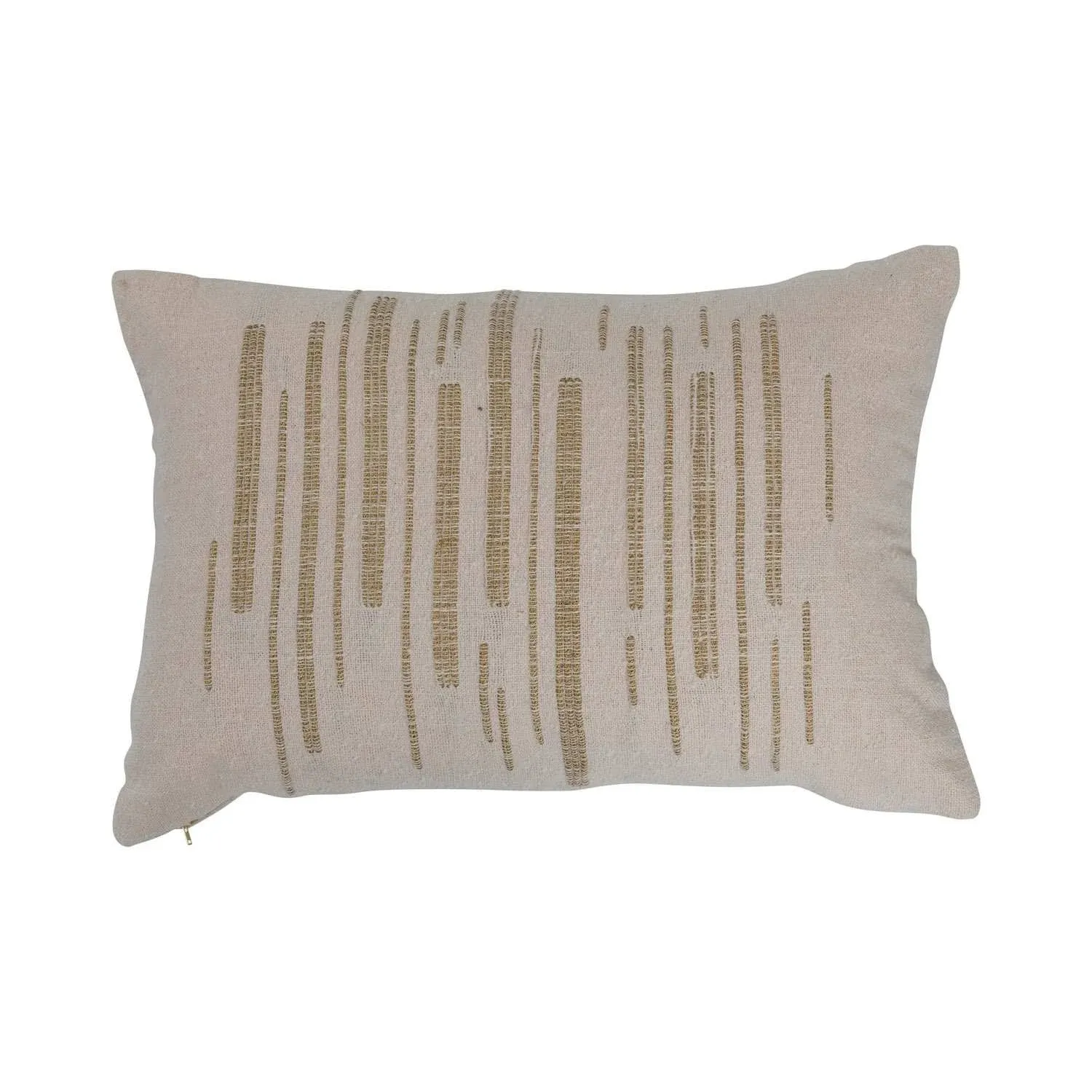 Cream Cotton Slub Lumbar Pillow with Gold Embroidery