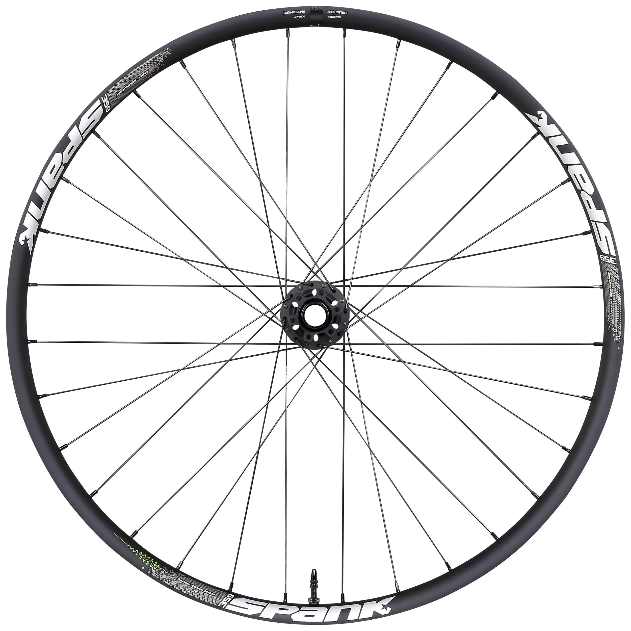 SPANK 359 Vibrocore™ Front Wheel 27.5" 32H Boost Black/Silver Vibrocore Technology to Reduce arm Pump, 30.5mm Inner Width, Fitting Tires from 2.0” to 2.6”, tubeless Ready