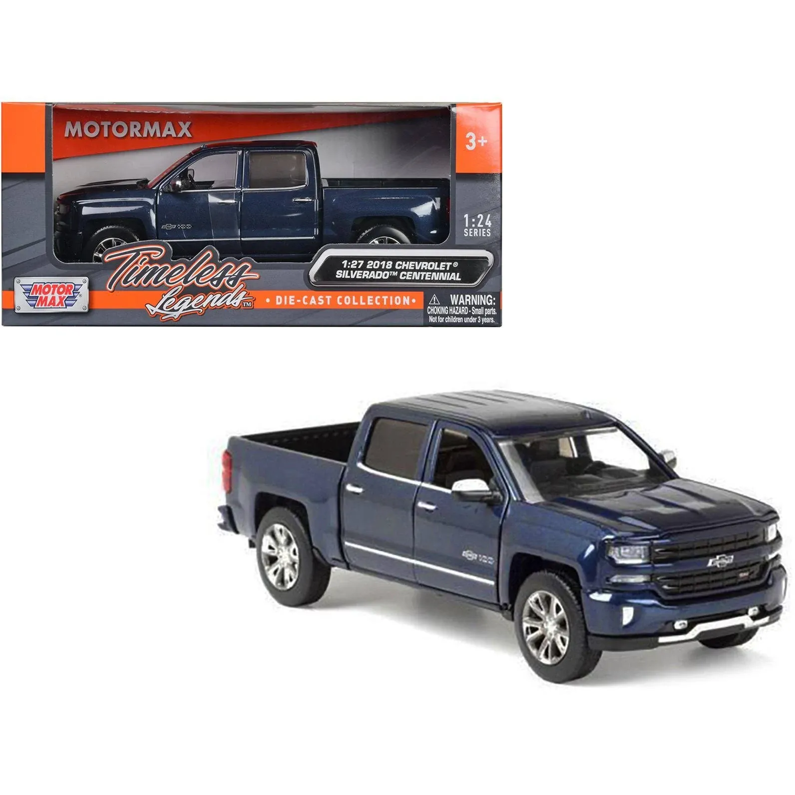 Motormax 79353BL 2018 Chevrolet Silverado LTZ Centennial 100 Years Anniversary Edition Blue 1/27 Diecast Model Car