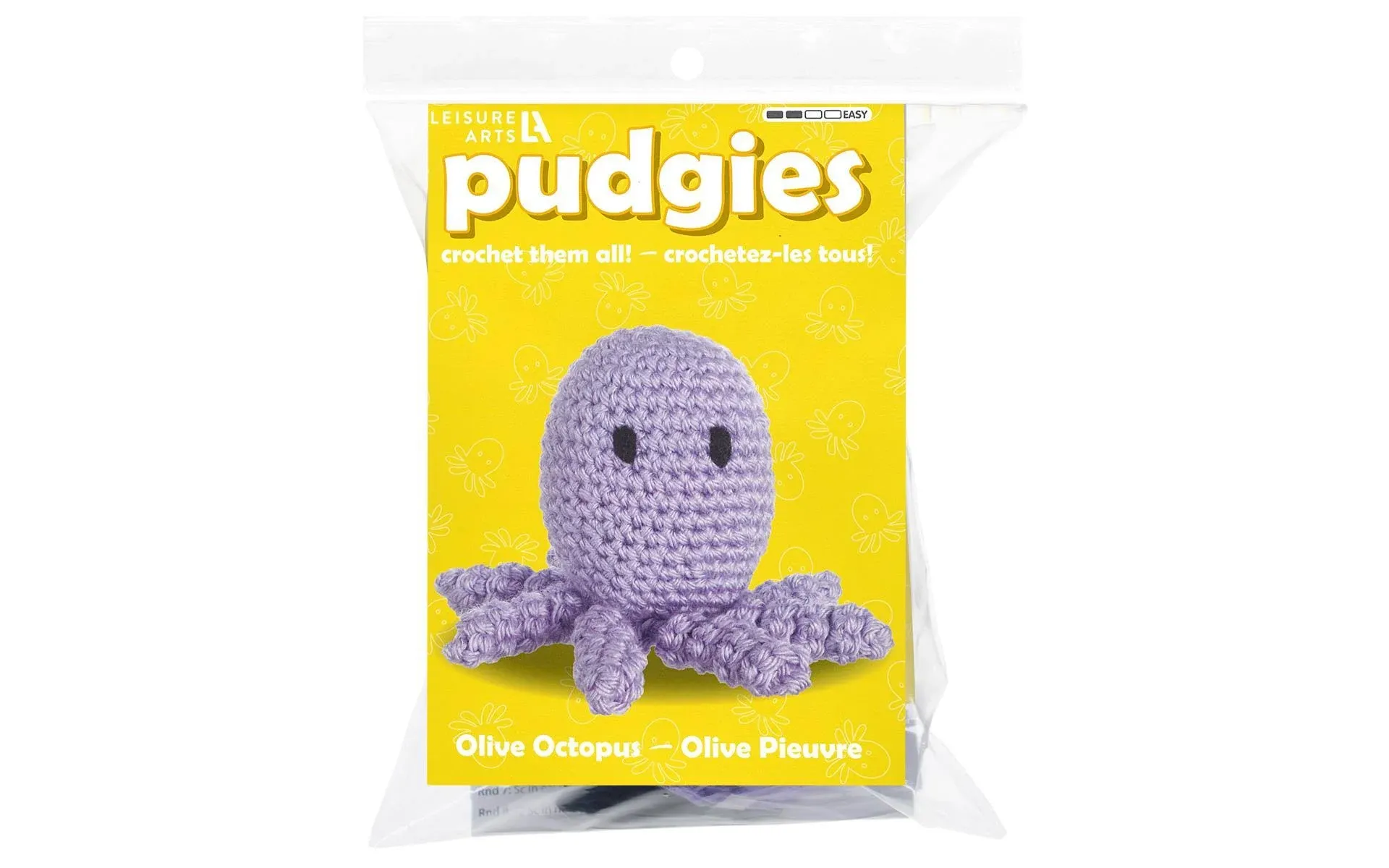 Leisure Arts - Crochet Kit, Pudgies Olive The Octopus, 3", crochet kit for beginners, complete crochet kit, animal crochet kits, crochet animal kit, DIY amigurumi crochet kits