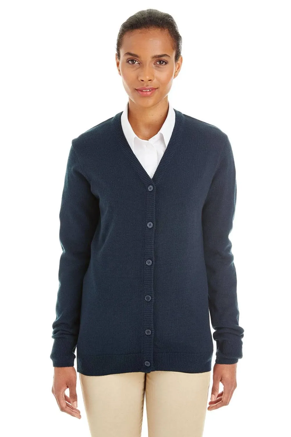 Harriton M425W Ladies' Pilbloc V-Neck Button Cardigan Sweater Black S