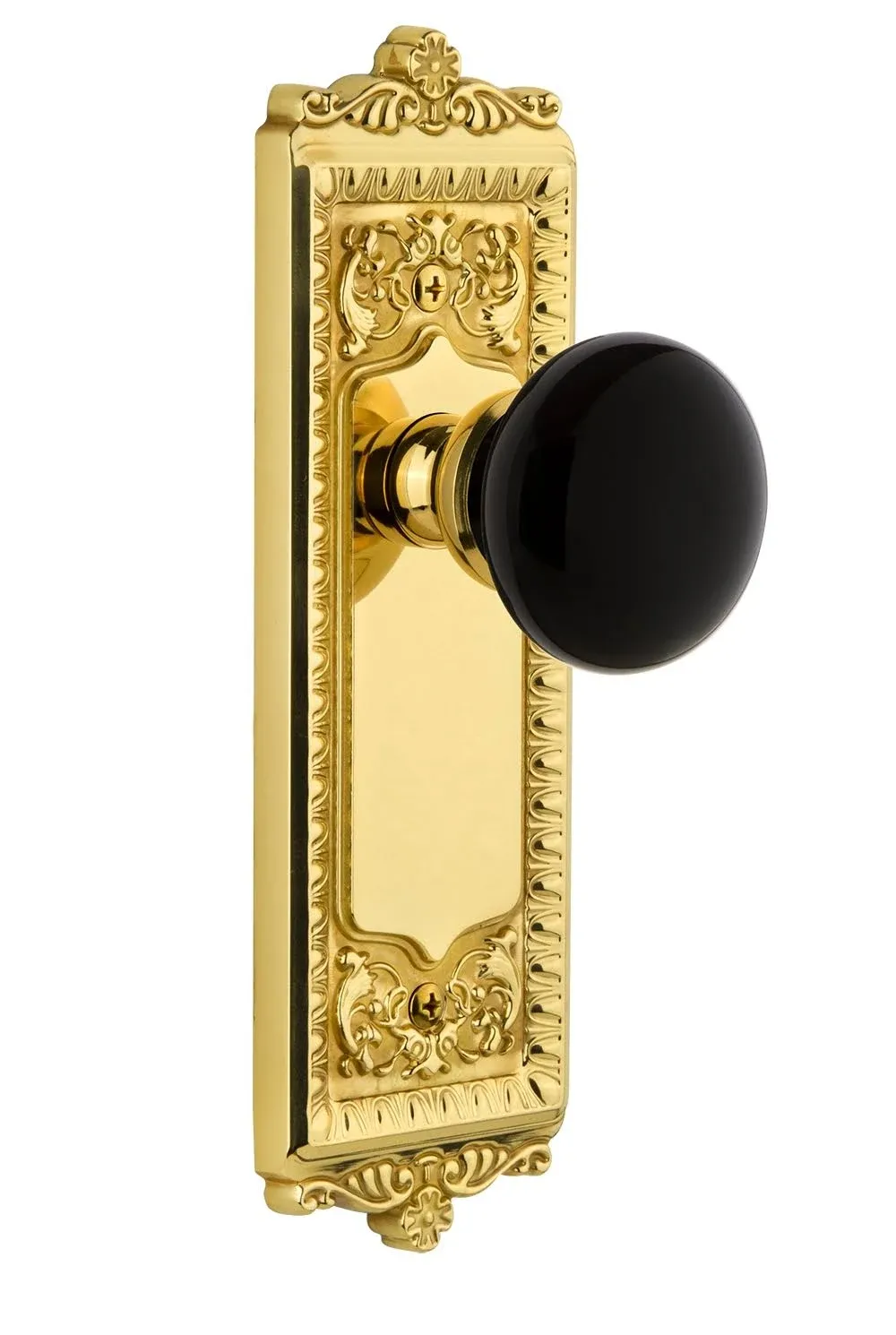 853070 Windsor Plate with Coventry Knob Privacy, Backset Size: 2.75", Polished Brass