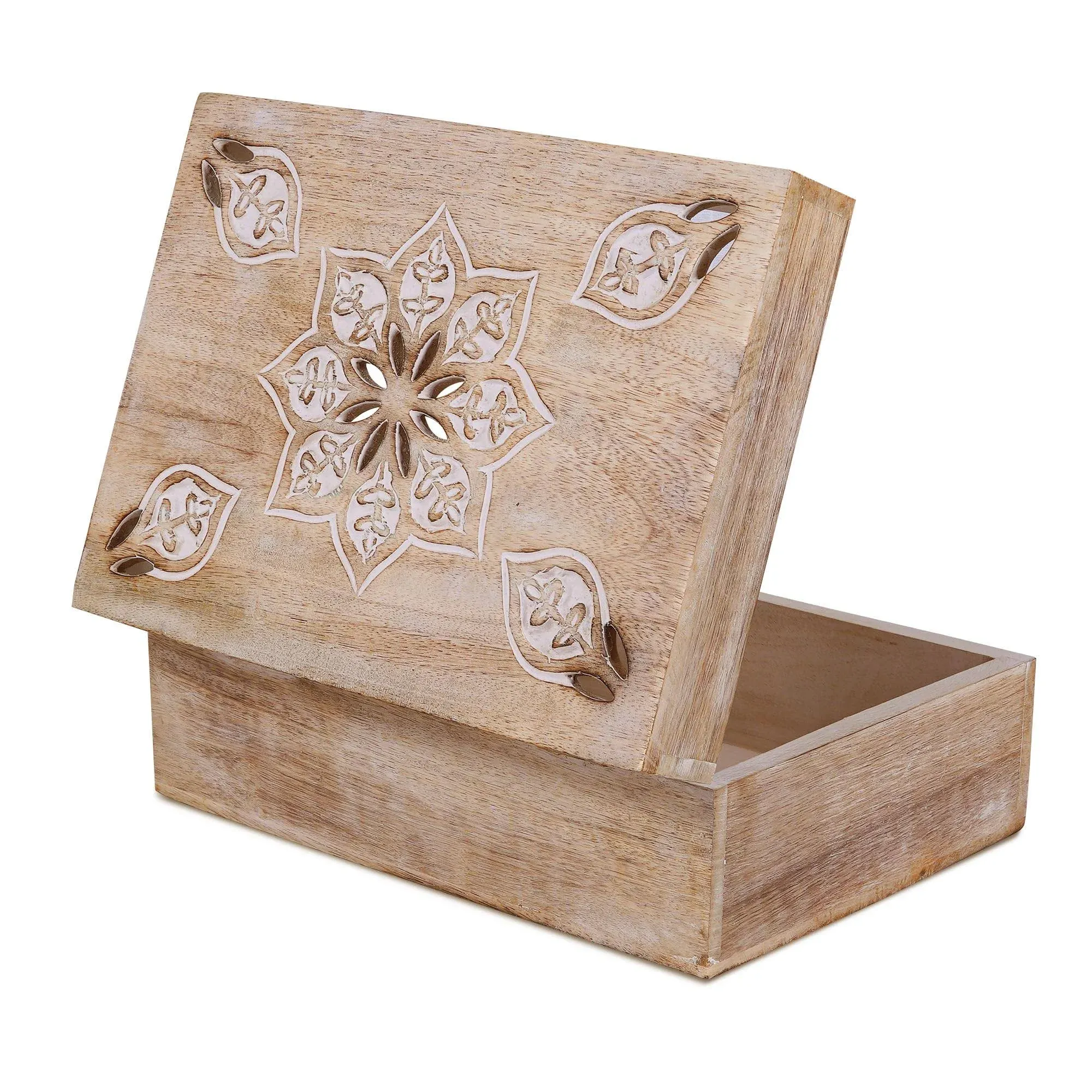 Mela Artisans Decorative Storage Box with Hinged Lid - Light Burnt, XL | 10.5” x 7.5” x 4” | Rustic Serena Style | Crafted from Mango Wood | Ideal for Keepsakes, Trinkets, Jewelry and More