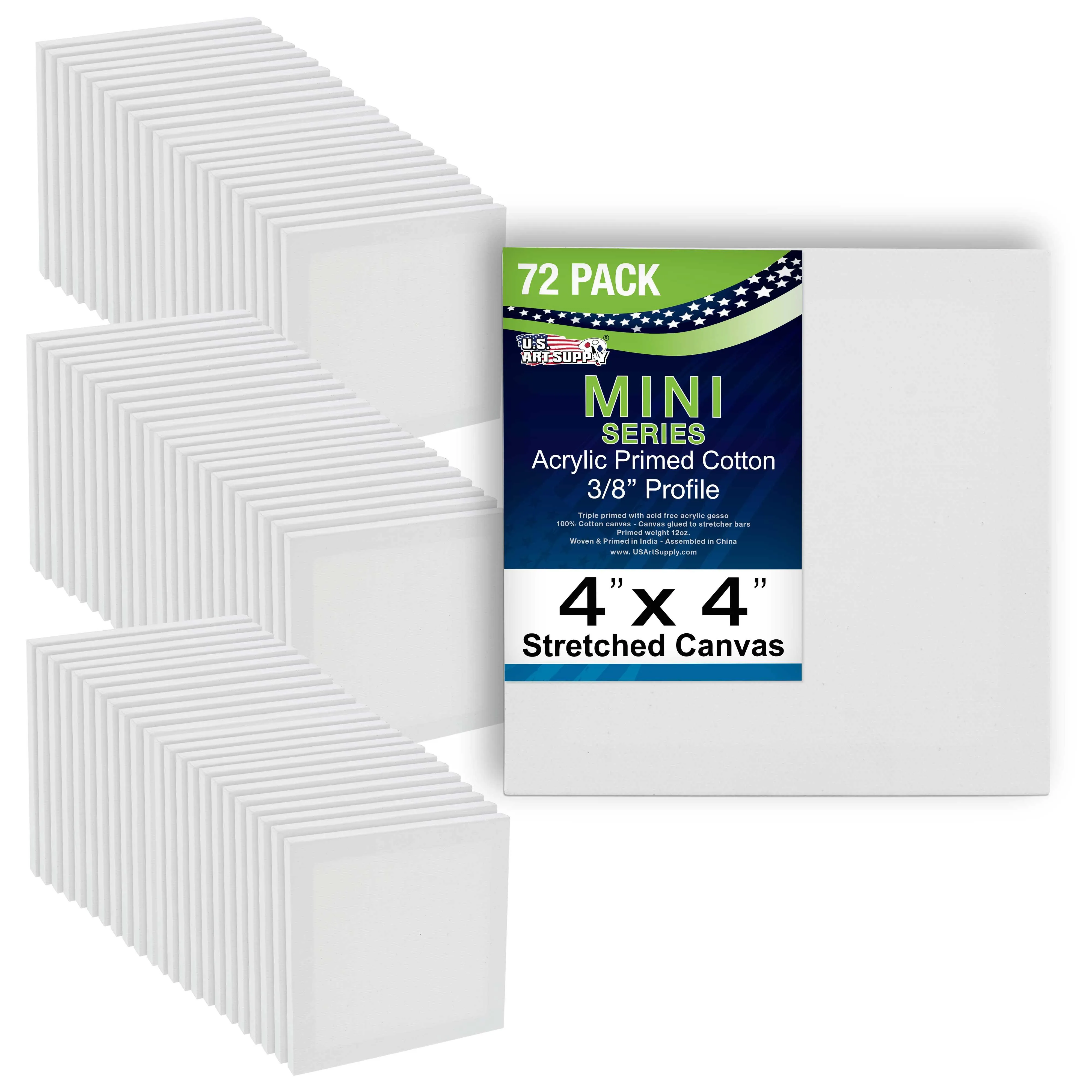 U.S. Art Supply 4" x 4" Mini Professional Primed Stretched Canvas (6-Packs of 12-Mini Canvases) 72 Total - Ideal for Painting & Crafts