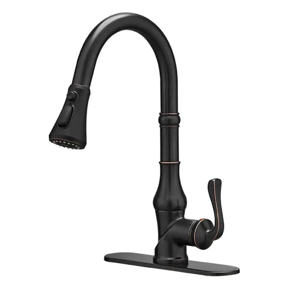 Single Handle Pull Down 3 Spray Kitchen Faucet with Deck Plate